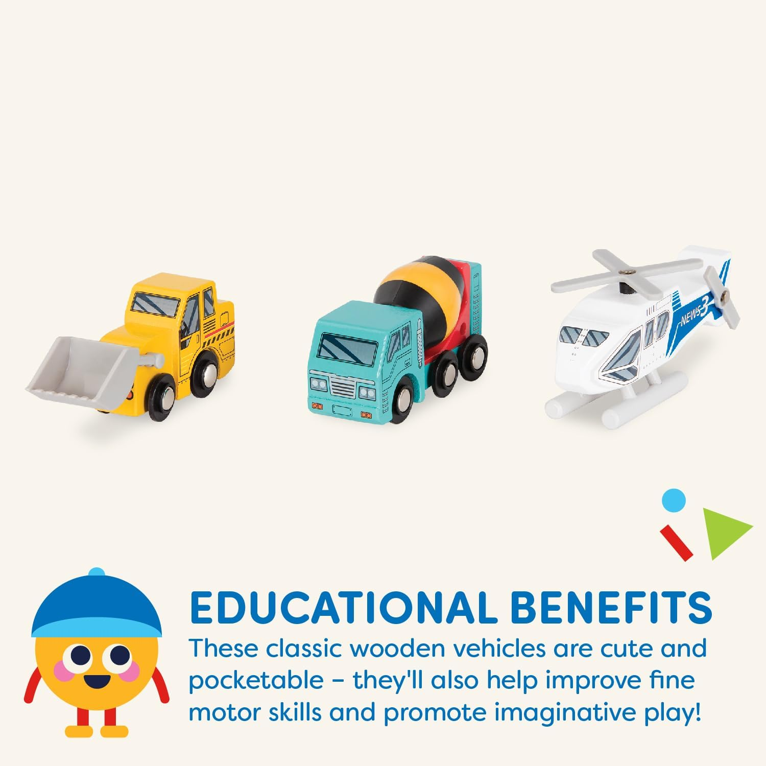 Battat - Wooden Vehicles &ndash; Miniature Wooden Toys, Including Toy Cars, Toy Trucks, Toy Helicopter & Ambulance, for Kids Age 3-Year-Old & up (6-Pcs) BT2635Z image number 2