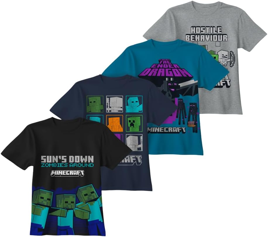 Minecraft Creeper 4 Pack T-Shirt Bundle Set, Shirts for Boys 4-Pack Set