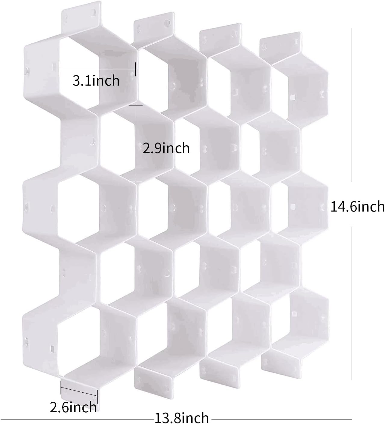JIAKAI Honeycomb Drawer Organizer，Partition Bee Style Underwear Socks Bras Ties Belts Scarves Drawer Divider Cabinet Clapboard(White-8 Pieces)