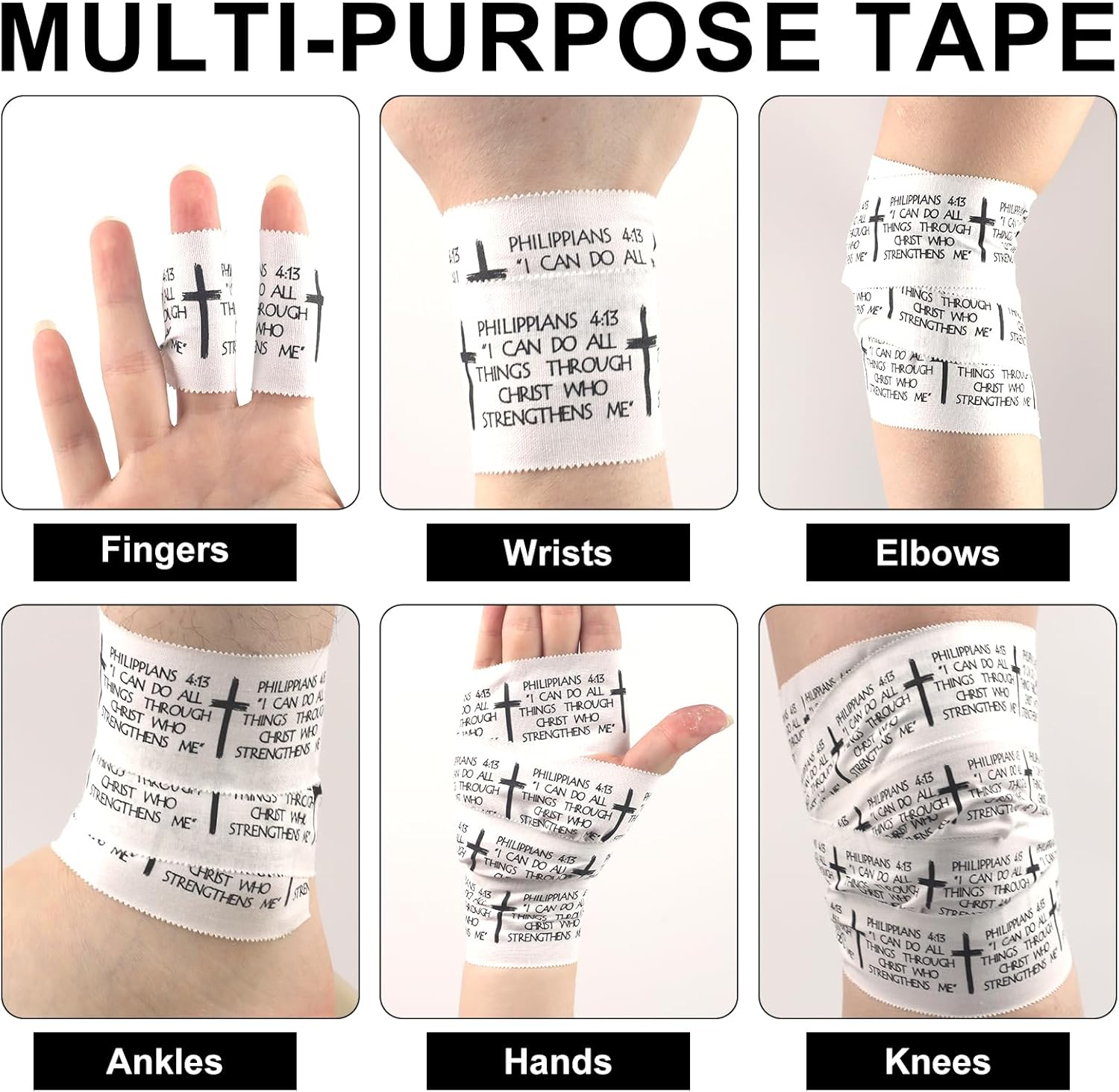 2Pcs Cross Athletic Tape, 2In X 23Ft Breathable Sports Tape for Baseball Soccer Boxing Football Christian Bible Verse Athlete Wrist Wrap for Religious Stability & Performance image number 5