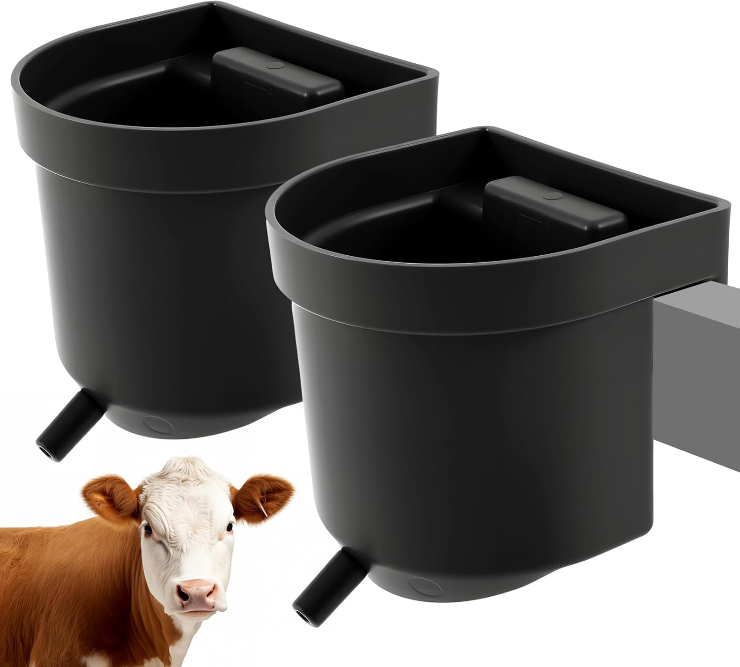 Abbylike 2 Pack 4 Quart Single Teat Calf Milk Feed Bucket Hook over Hanging Calf Feeder Bucket with Nipple Mountable Plastic Livestock Feeder for Farm Stall Barn Cowshed Cattle Housing Feeding image number 3