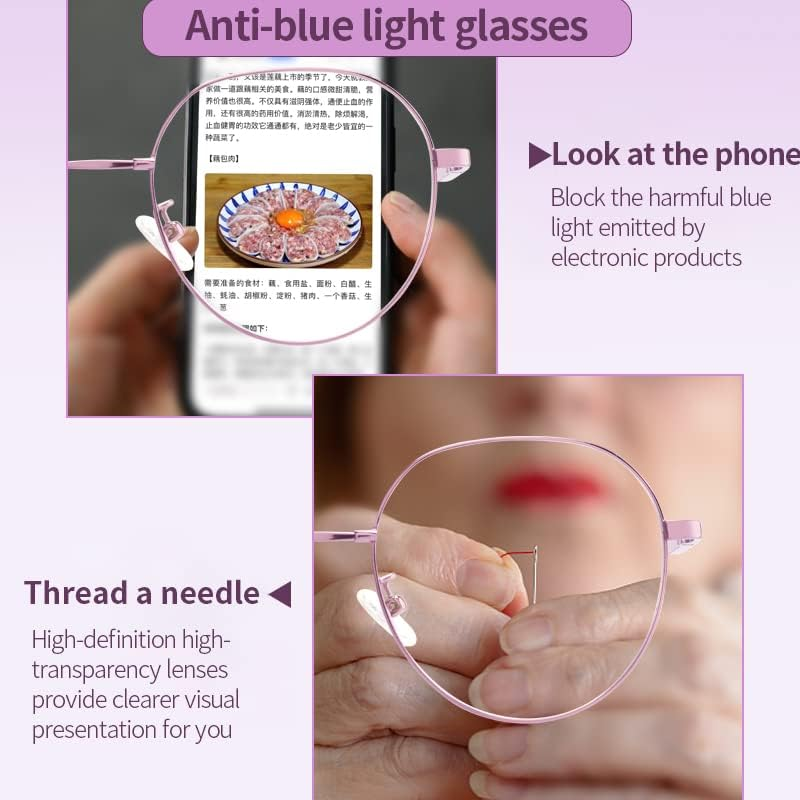 Reading Glasses for Women with Flex Memory Titanium, Blue Light Filter Glasses, Reading Aid, 0~4 Diopters, anti Blue, Cute, Round, High Definition, High Transparency, Black/Purple MT-003-W - 2.25 Diopters, Purple image number 4