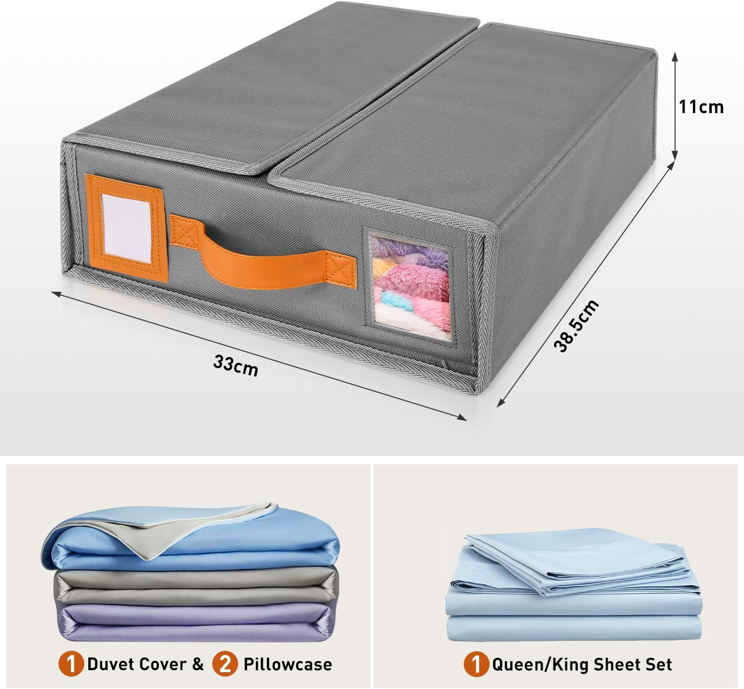 Jabykare 8 Pack Bed Sheet Organisers - Foldable Bedding Sheet Organiser with Window Xl(King & Queen Size) for Linen, Closets, Wardrobe, Home Storage & Organisation (Grey)