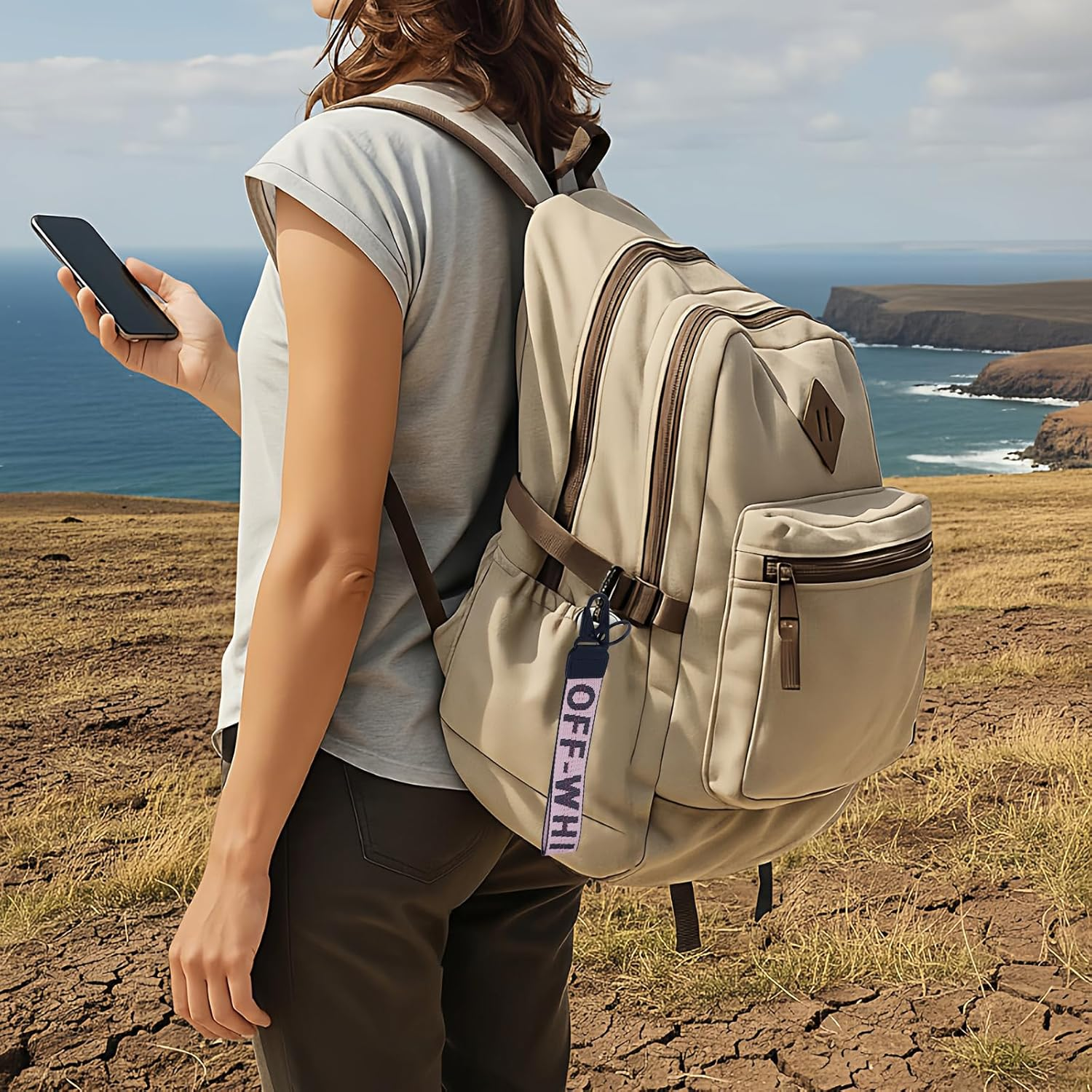 VOLYAR Fabric Car Keychain, off White Keychains Wristlet for Men and Women,Lanyards for Keys，Car Key Accessories image number 1