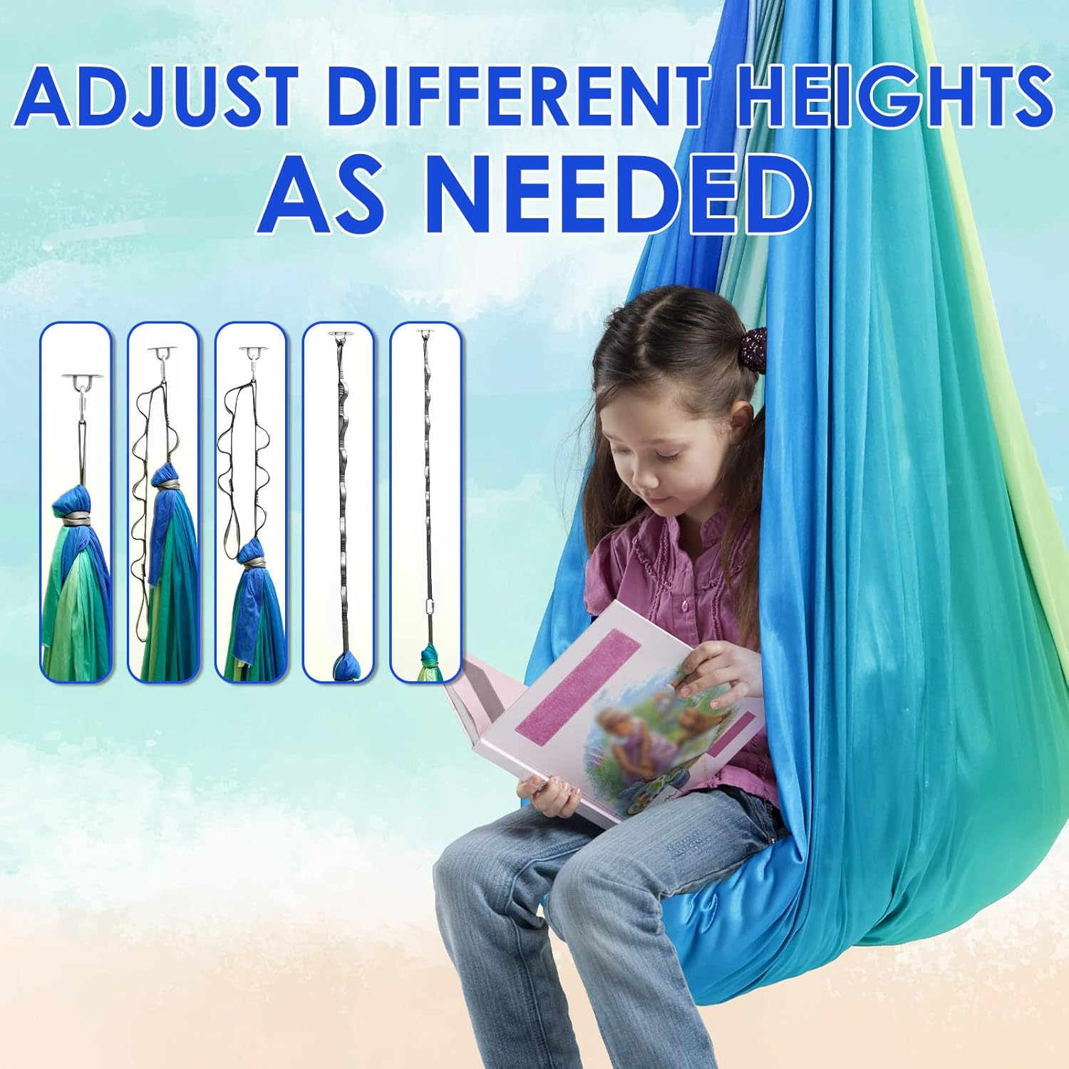 ZFLYCANP Sensory Swing, Cuddle Swing with 360&deg; Swivel Hanger Kit, Therapy for Child & Adult with Autism ADHD Aspergers Sensory Integration (Beauty of Youth) - Colorful Print image number 7