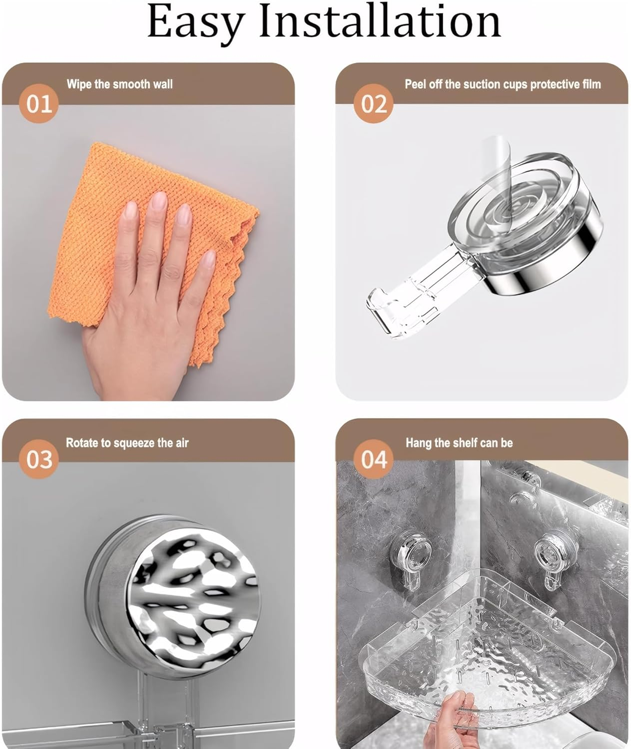 SESLEL Suction Cup Shower Caddy Bathroom Shelf, No-Drill Wall-Mounted Storage Rack, Removable Corrugated Organizer for Bathroom and Kitchen(White Corner) image number 5