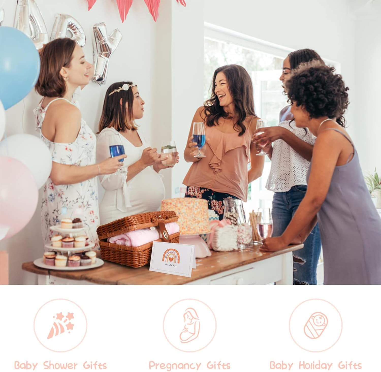 Baby Gift Basket - Shower Gift Basket | Sets with Baby Blanket Rattle | Includes Blanket, Socks, Doll, Rattle, Triangular Towel & Greeting Card &ndash; Perfect Babies Shower Set for New Parents image number 2