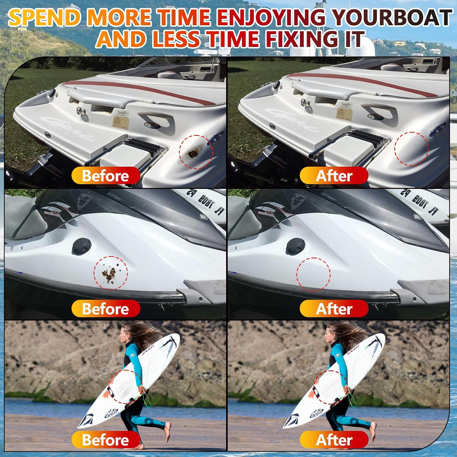 Marine Fiberglass Repair Kit for Boats, Gel Coat Repair Kit for Boats, Epoxy Filler for Fiberglass Boats Fix Holes, Chips and Deep Cracks, Gelcoat Repair Kit for Fiberglass, Acrylic, Porcelain(White) image number 2