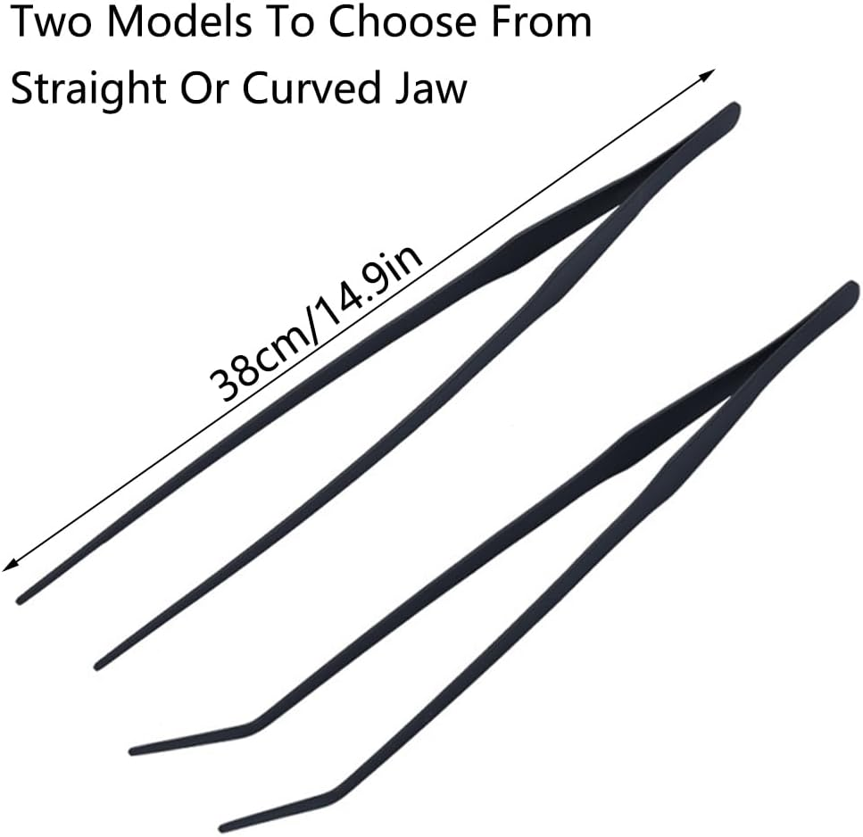 Aquarium Tweezers, Straight & Curved 38Cm/14.9In Extra Long Feeding Tongs Stainless Steel Fish Tank Tools for Aquatic Plants, Lizards and Turtles (2 Pack) image number 4