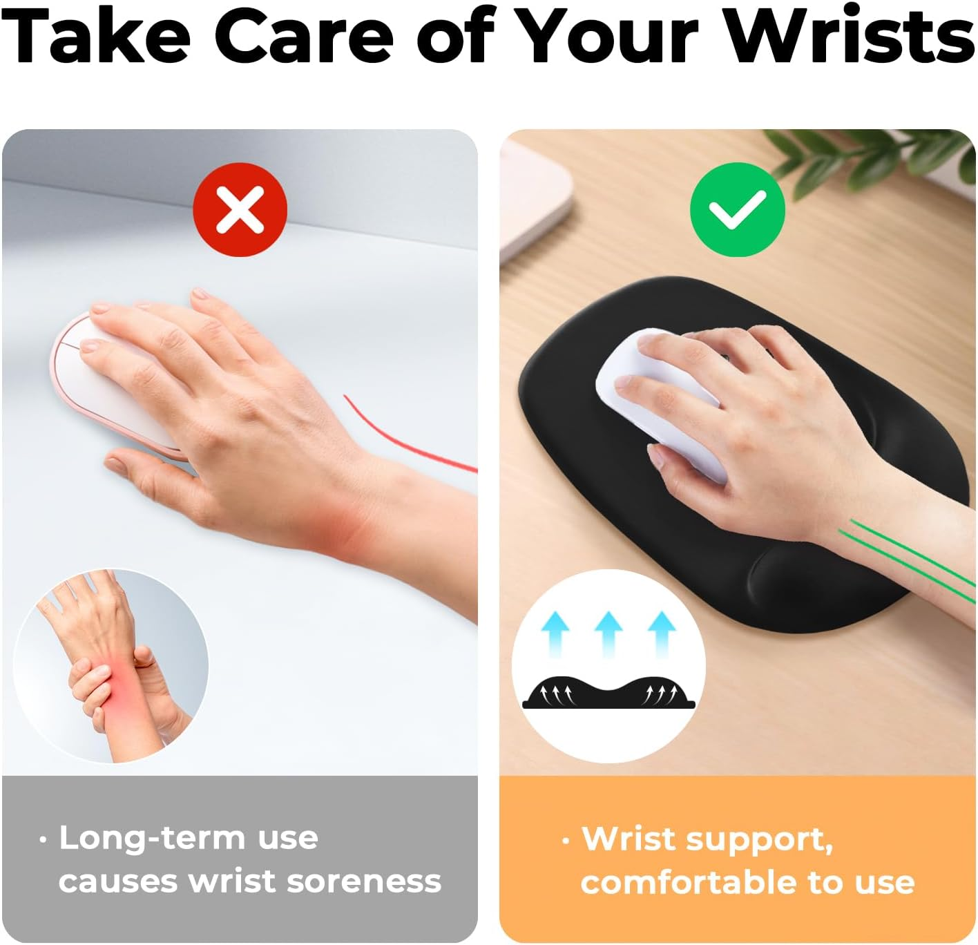 Eoocoo Small Mouse Pad with Wrist Rest, Gel Support Pain Relief Central Groove Design Ergonomic Mousepad for Office & Gaming, Desk Mat with Non-Slip Base, Portable Washable Mouse Pad, Desk Accessories image number 4