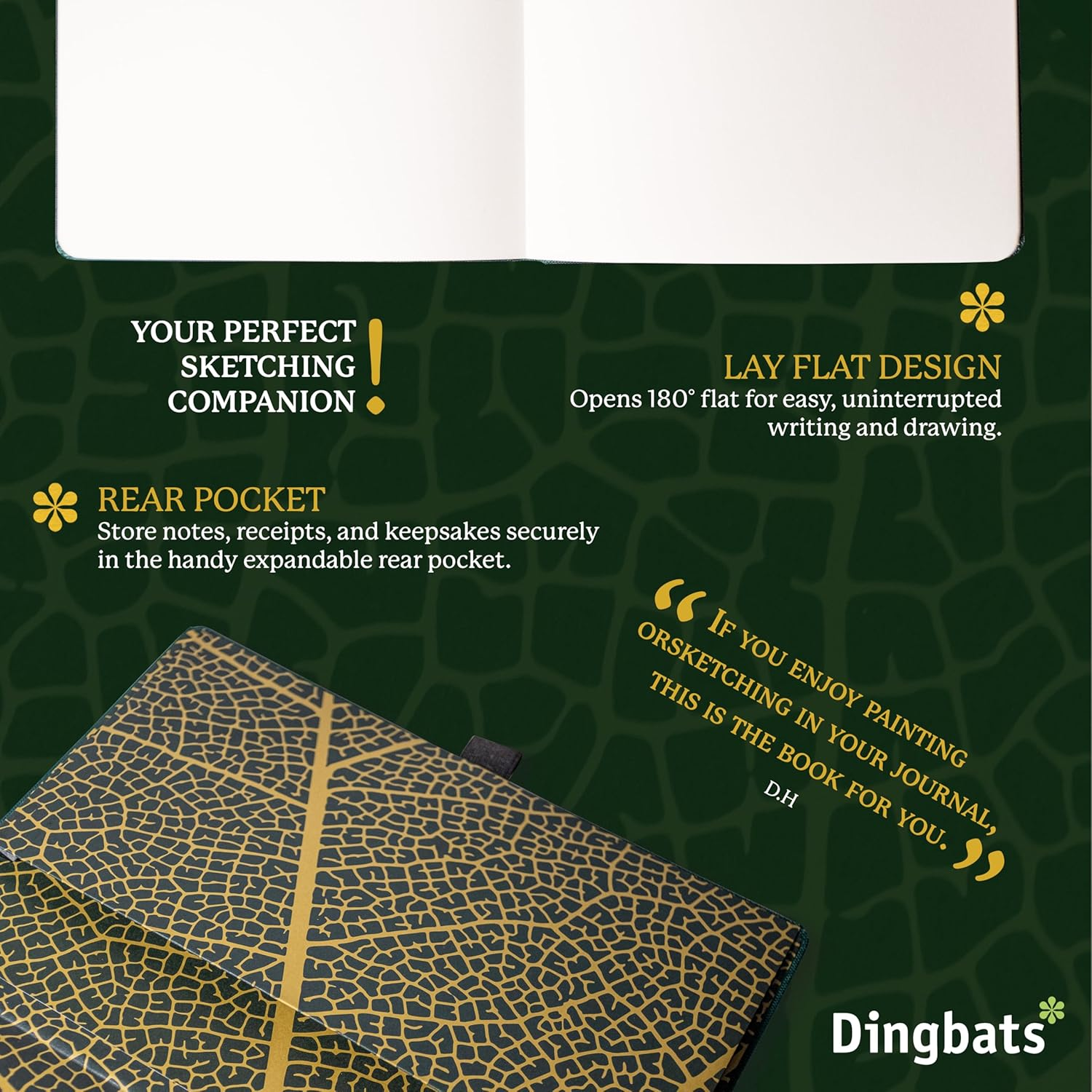 Dingbats* Pro B5 Plain Large Notebook with Gift Box - Textile Cover, Thread Stitching - Pocket, Elastic Closure, Pen Holder, Bookmark image number 5