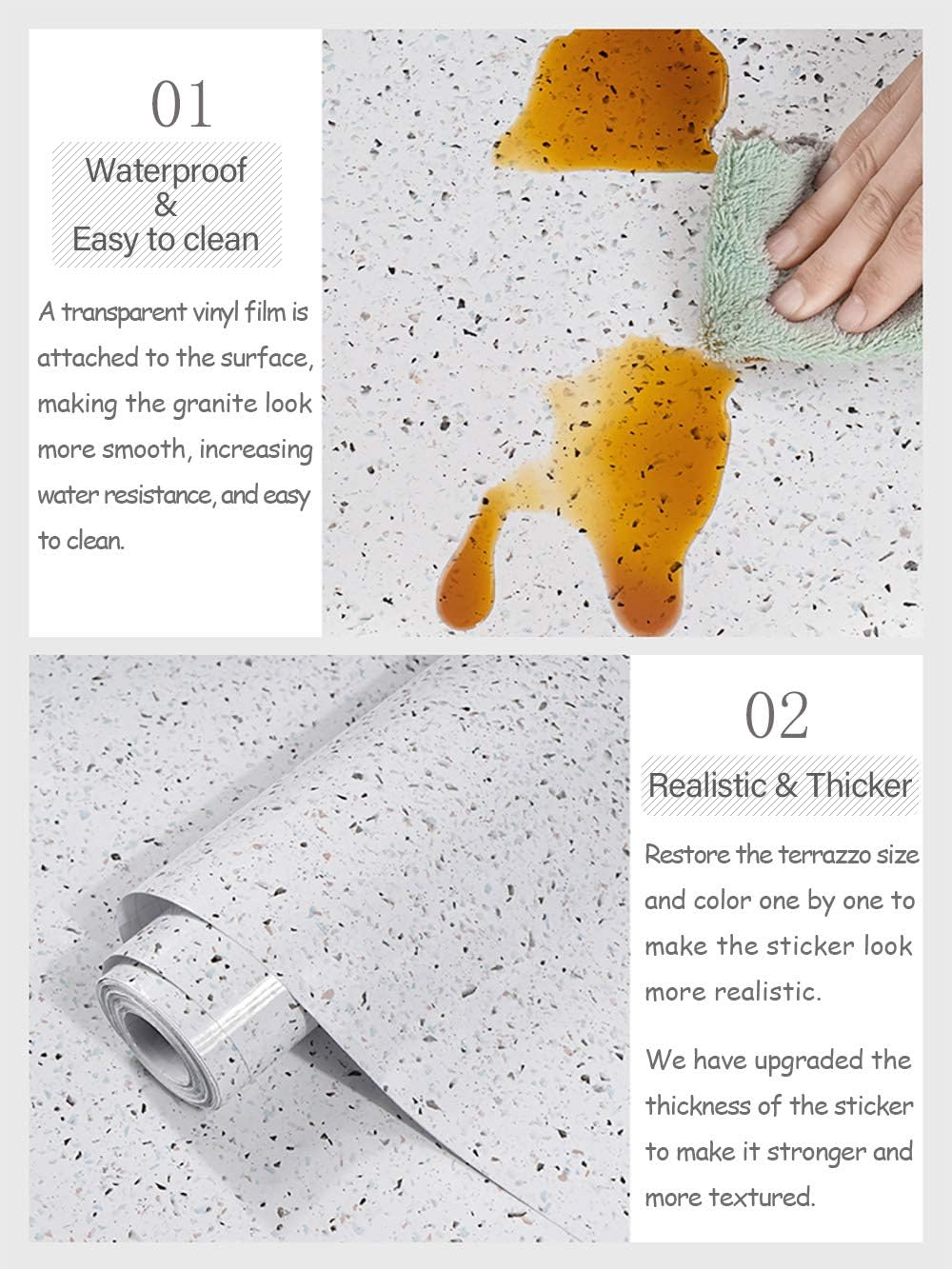 Glossy Marble Contact Paper for Countertop Marble Peel and Stick Wallpaper Granite Wallpaper White Marble Sticker Waterproof Marble Self Adhesive Wallpaper Removable15.7&rdquo;&times;118&rdquo; Easy to Install image number 1