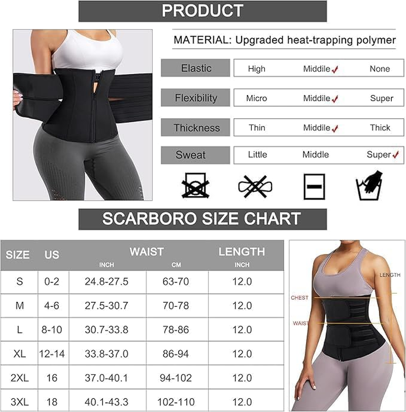 Acemedia Neoprene Sweat Waist Trainer Trimmer Belt for Women Workout Sports Girdle Tummy Control Body Shaper Slim Belly Band Black image number 3
