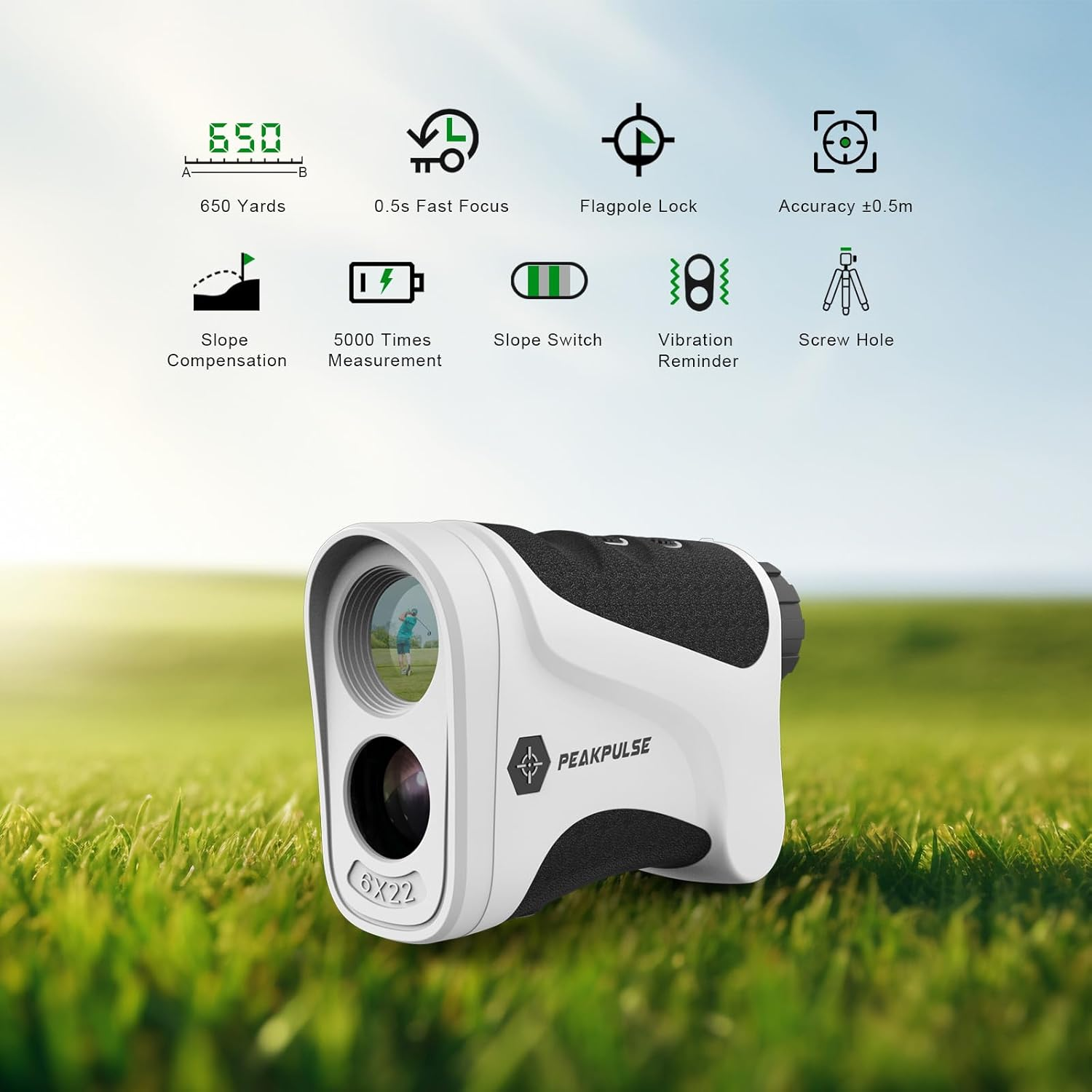 PEAKPULSE Golf Laser Rangefinder for Golf & Hunting Range Finder Gift, Distance Finder with Slope Mode, Flag Pole Locking Vibration︱Fast Focus System