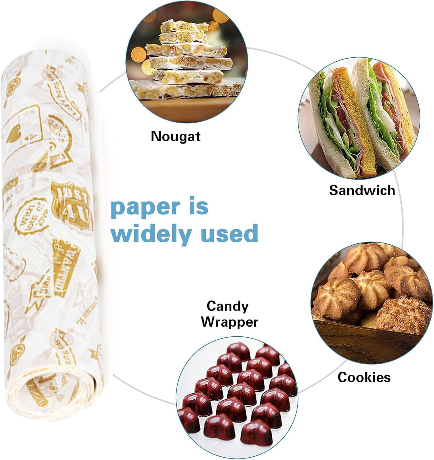 Xinghonyac 100 Pcs Food Grade Wrap Paper, Greaseproof Sandwich Wrap Paper, Baking Wrapping Paper, Food Wrapping Paper, Deli Paper Wax Paper for Sweets, Cakes, Cheese, Chips, Cookies, Sandwiches (C) image number 1