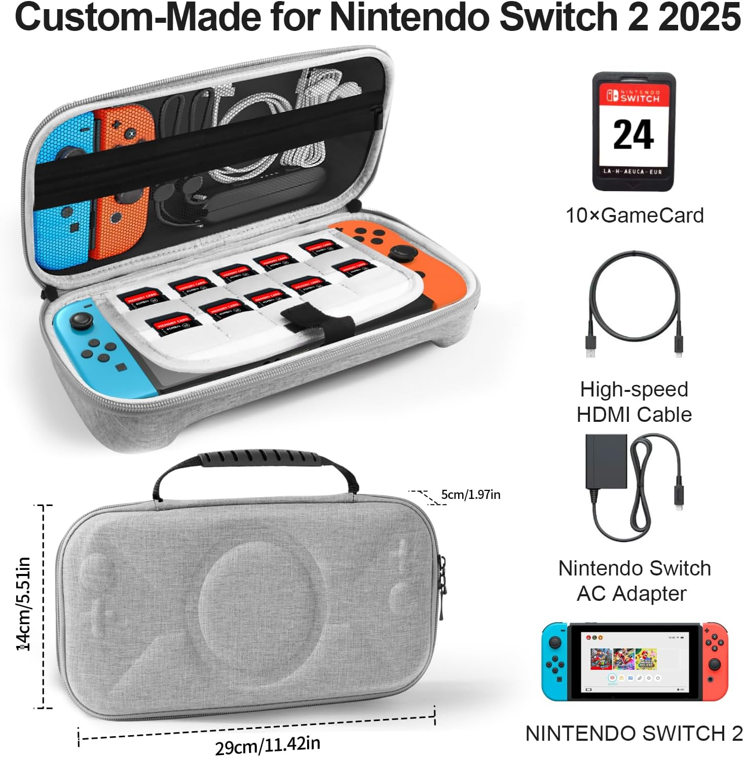 Cloudvalley Carrying Case for Nintendo Switch 2 Model 2025 [Shockproof] Hard Shell Travel Pouch, 20 Game Card Slots, Inner Pocket for Accessories, Compatible with Switch 2017 & OLED Console (Gray) image number 5