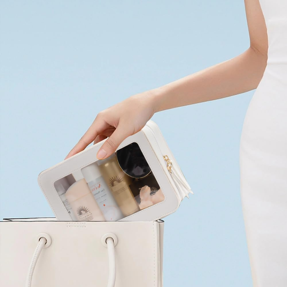 DDPOND Clear Makeup Brush Holder, Travel Makeup Brush Pouch Makeup Brush Bag Organizer Makeup Brush Travel Case with Zipper Waterproof Makeup Travel Case Cosmetic Bag for Women - Gold image number 3