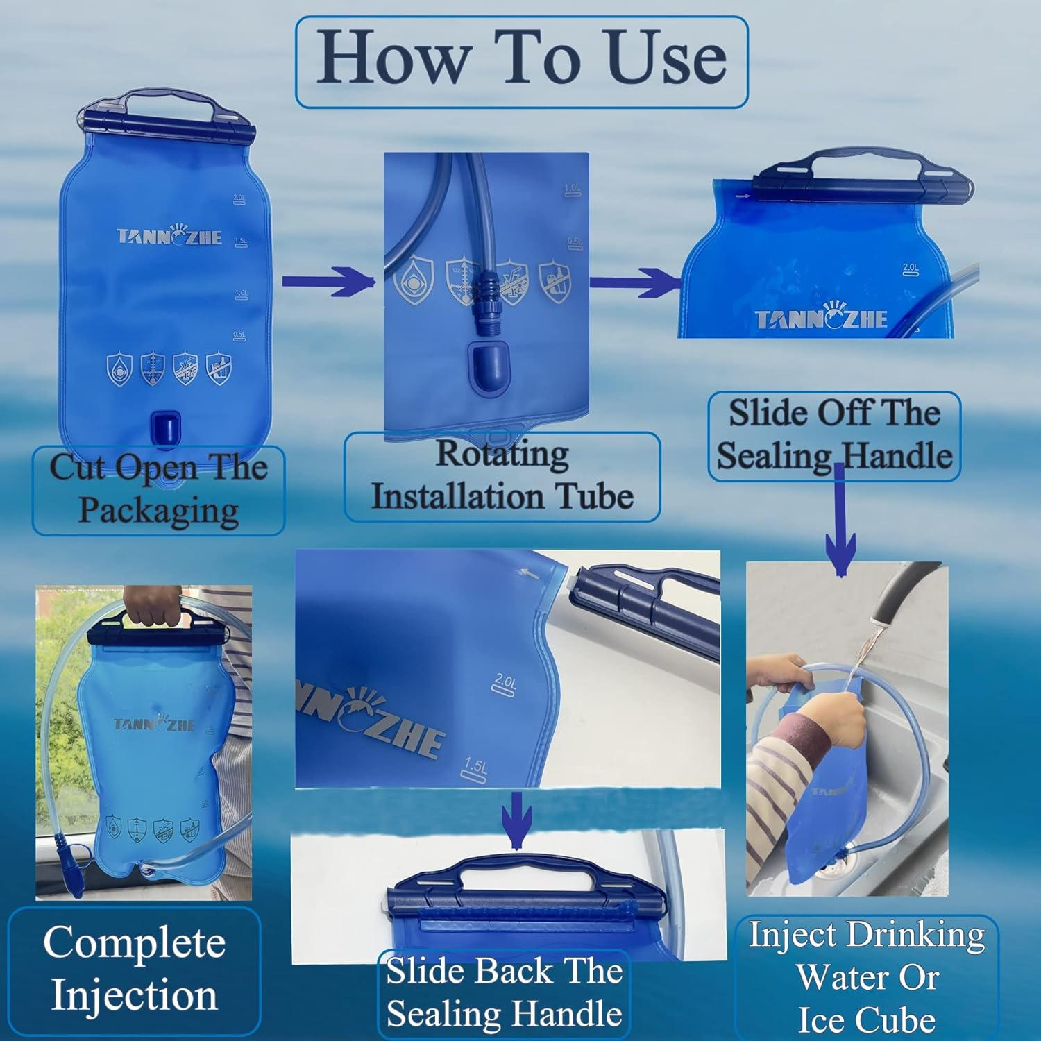 TANNOZHE Hydration Bladder 1.5,2,3Litre Leak Proof Water Bladder Reservoir,Bpa Free Hydration Pack Replacement,Sports Travel Reservoir Hydration Bag Pack Hiking Outdoor image number 1