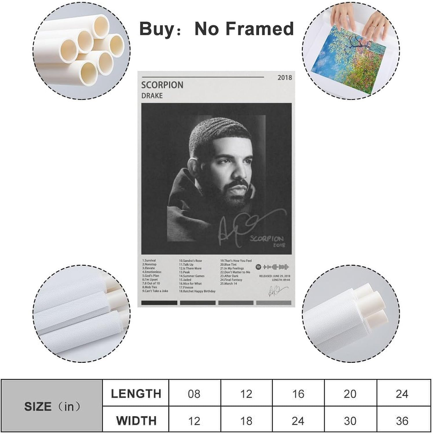 Singer Art Album Drake Retro Poster Poster Canvas Painting Wall Art Picture Home Decor Print for Bedroom Living Room Dorm Study Bar Office 08X12Inch(20X30Cm) image number 1