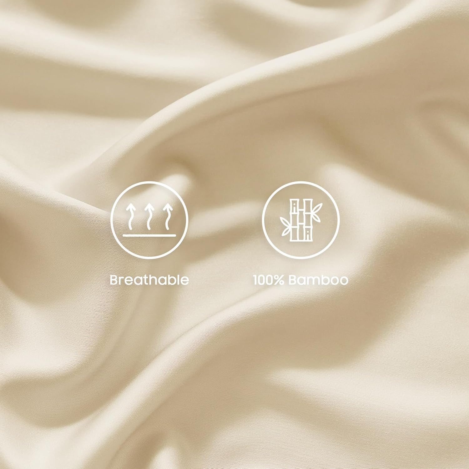 Wake in Cloud - 100% Bamboo Fitted Sheet Set, 3 Pieces, Cooling Breathable & Soft Bed Sheets, Hotel Luxury Silky Bedding, Extra Deep Fitted Sheet & 2 Pillowcases, Ivory, Queen Size image number 4