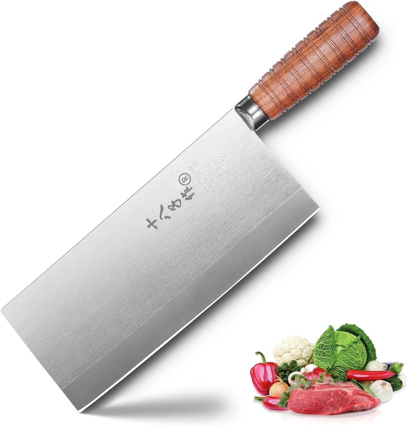 SHI BA ZI ZUO Cleaver Knife,Professional Chef Knife for Vegetable Slicing and Meat Cutting,Stainless Steel Kitchen Knife with Anti-Slip Wooden Handle image number 5