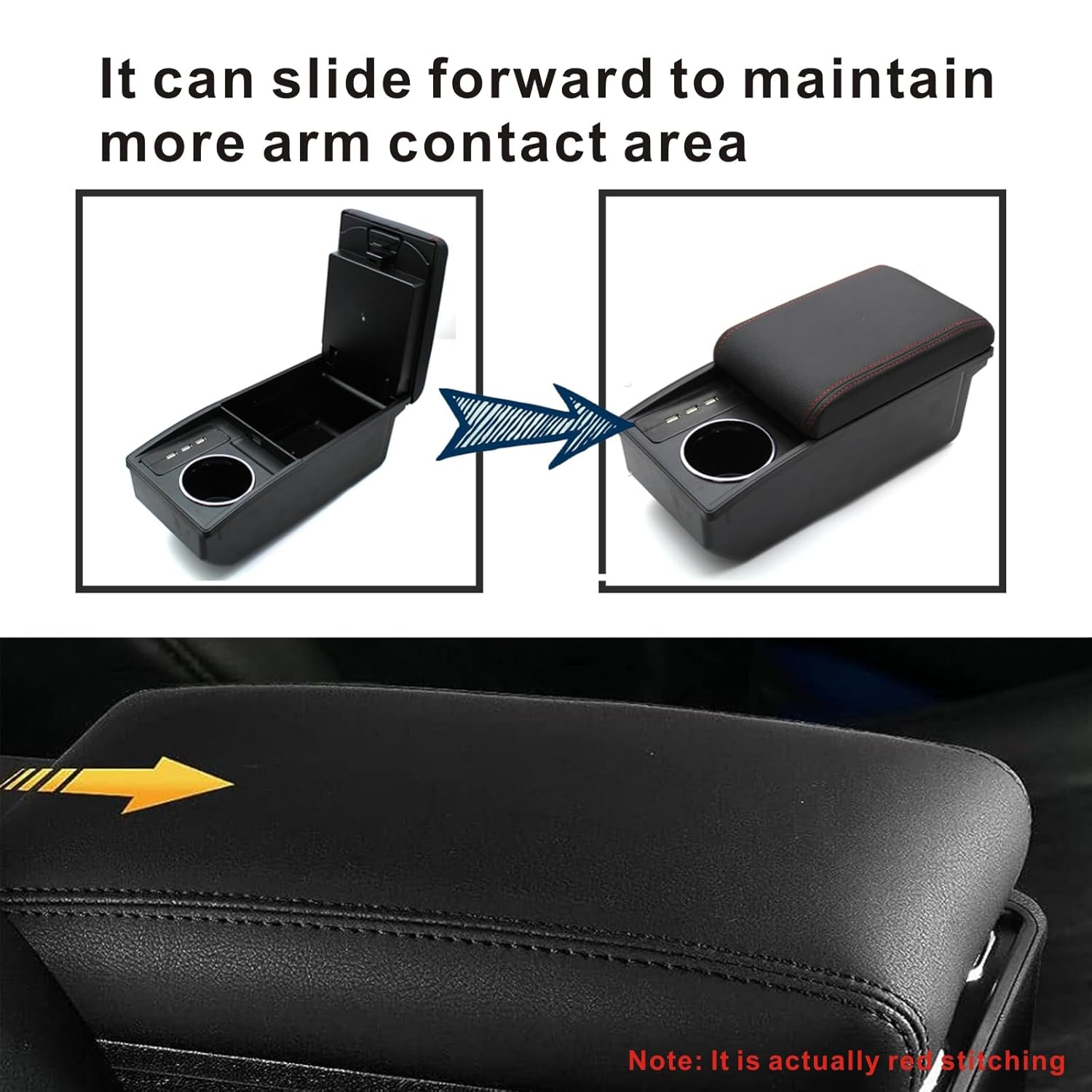 Tocsho Armrest Box for Suzuki Jimny JB64W/JB74W 2018-2023 Car Center Console Black Leather with Charging 3 USB Ports image number 6