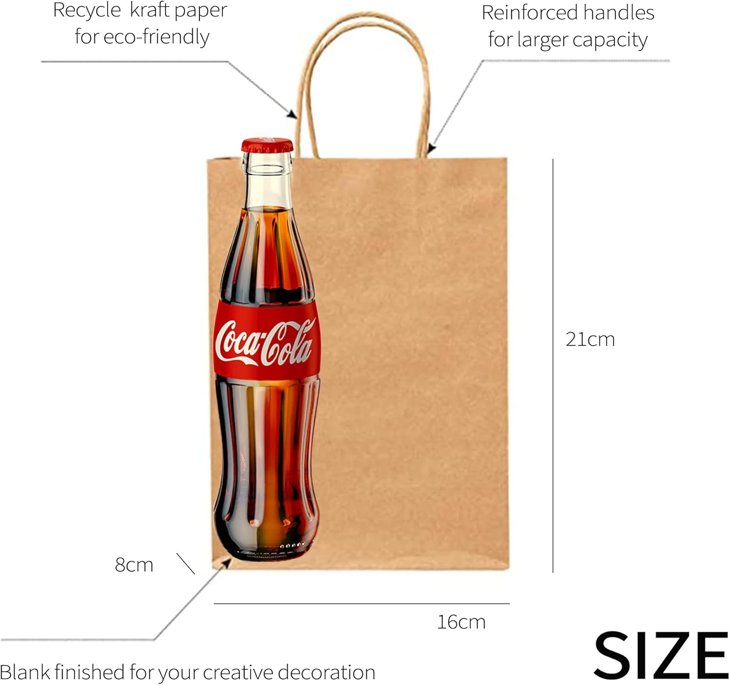 Ekvinor Kraft Paper Gift Bags with Handles - 21X11X27Cm 25Pcs Brown Shopping Bags for Parties, Favors, Businesses (Brown, 21X11X27Cm)