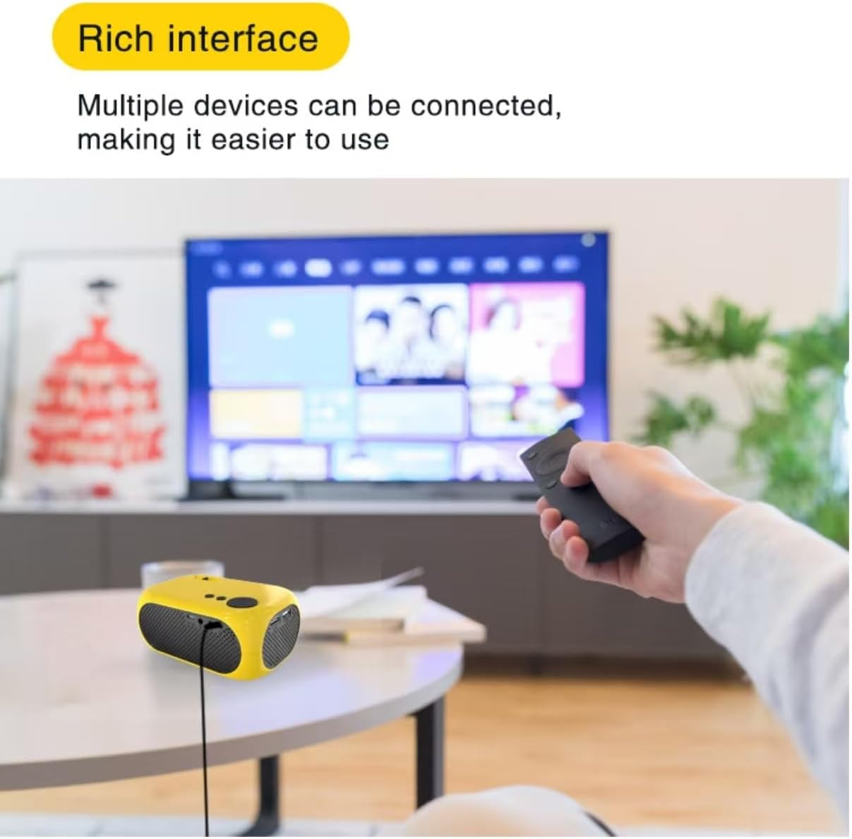 Portable Projector 1080P Full HD Supported Video Projector, Mini Projector Outdoor Home Theater Movie Projector, Compatible with HDMI, USB, AV, Smartphone/Tablet/Laptop Phone Projector (Yellow) - White image number 5