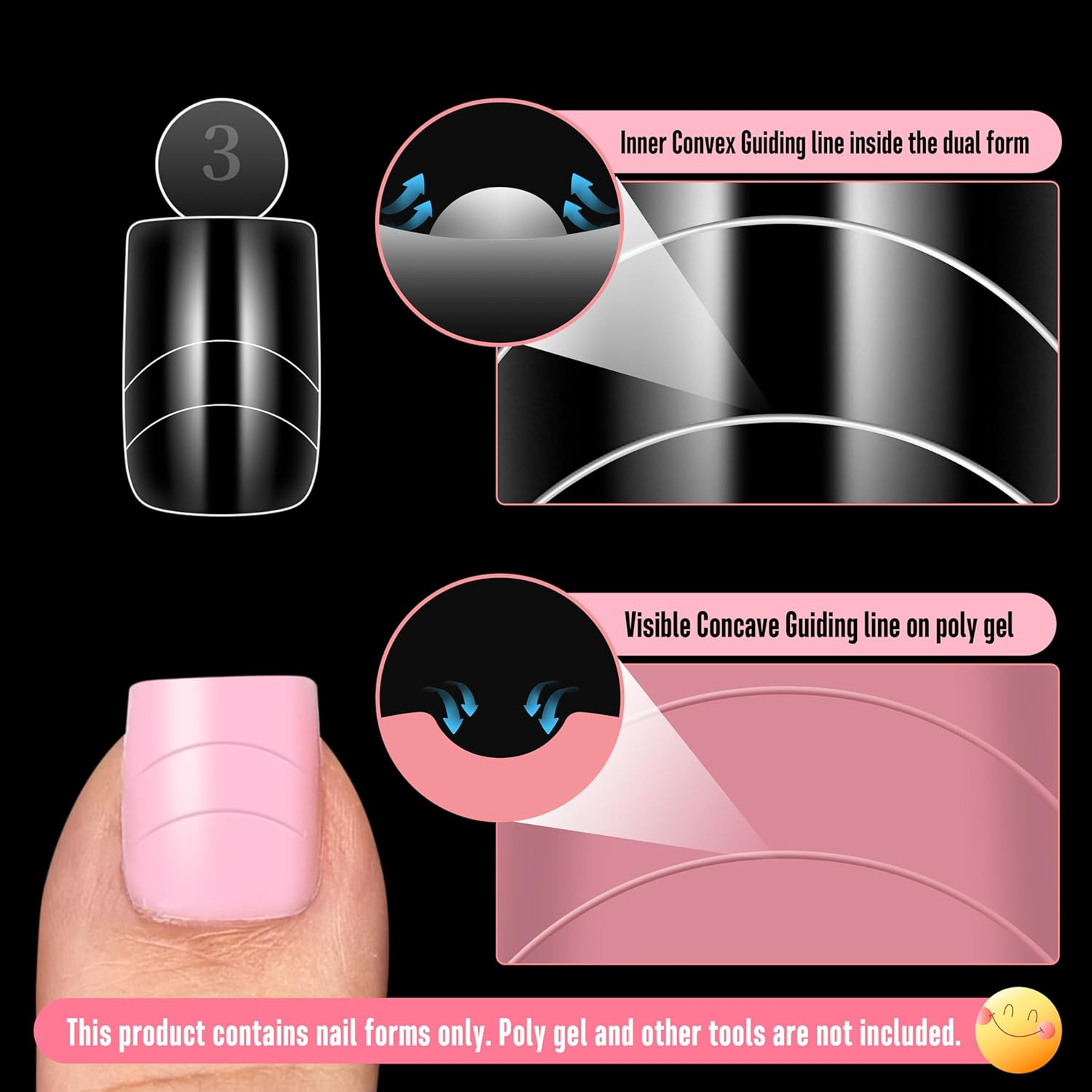 NOVO OVO Upgrade Toe Dual Nail Forms for Poly Gel with Inner French Tips Auxiliary Line for Toenail Extension, Square Soft Gel Nail Extension, Full Cover Molds for Pedicure DIY X 15 Sizes 270 Pcs image number 4