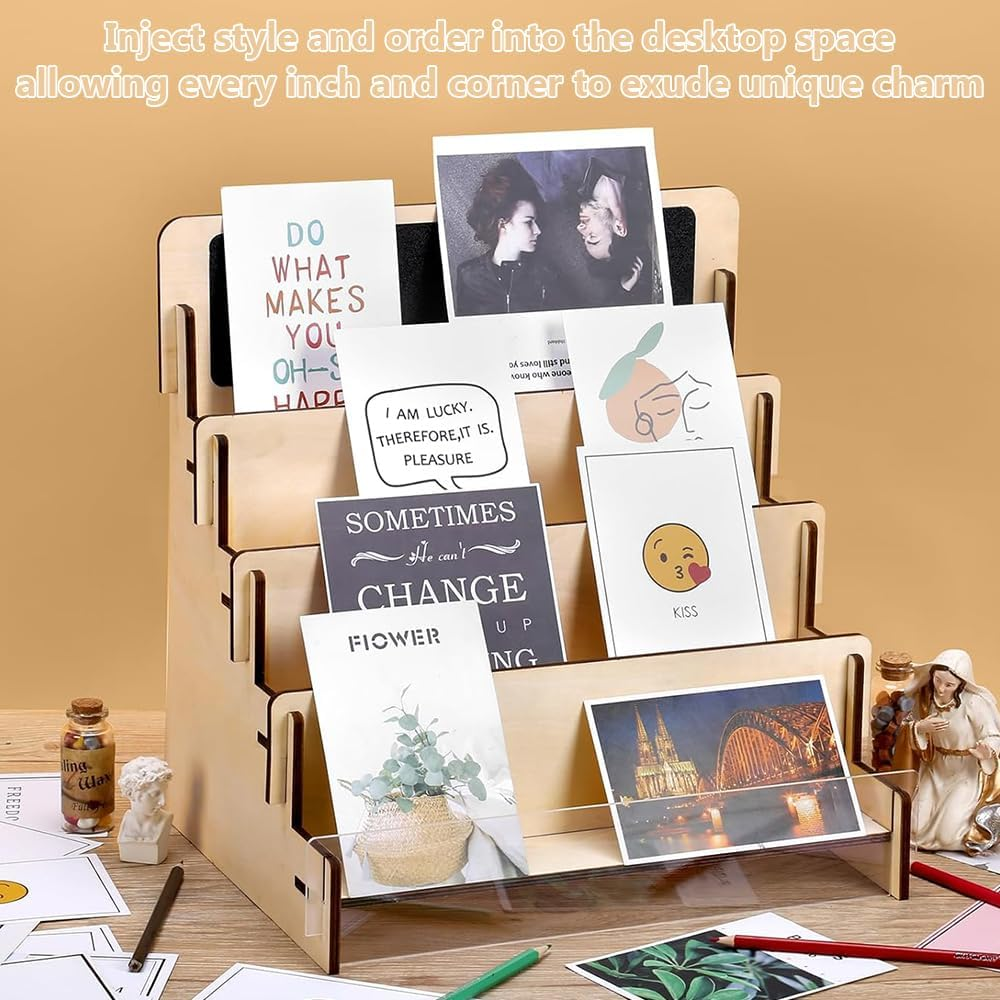 Greeting Card Display Stand,Postcard Display Stand,Stickers Display Stand,Card Organizer Shelf, for Picture Photos Birthday Cards,For Collector, Pictures, Brochure,4-Tier image number 6