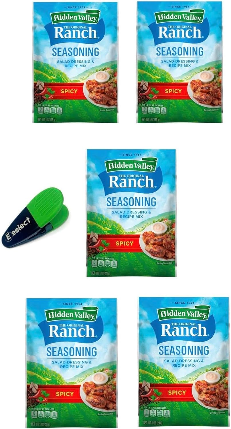 Hidden Valley Ranch Spicy Seasoning - (5) Hidden Valley Ranch Spicy Seasoning Packets 1 Ounce Bundled with (1) Eselect Bag Clip image number 2