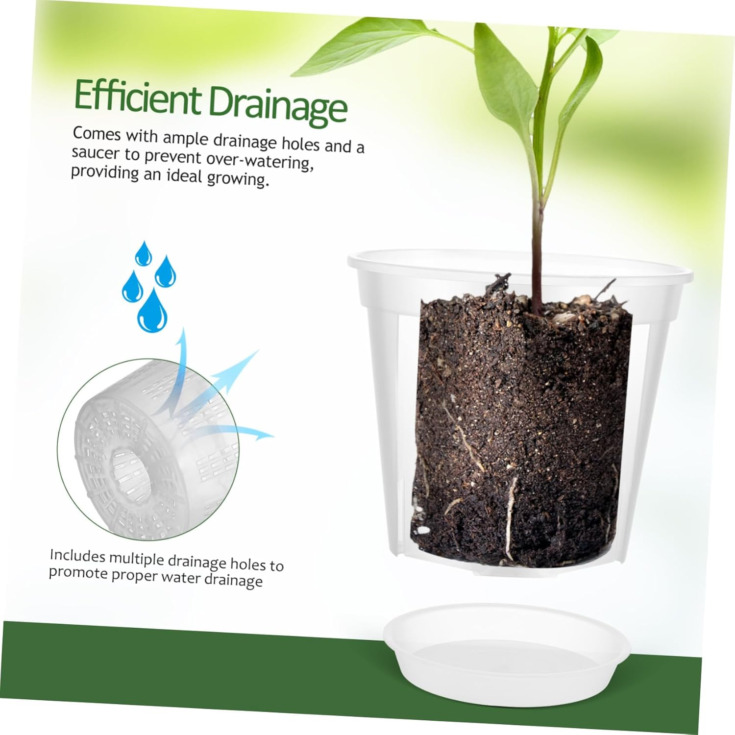 BCOATH Breathable Root Control Orchid Pots with Drainage Tray 0.3 Gallon Succulent Plant Pots Indoor and Outdoor Gardening 4Pcs Green image number 5