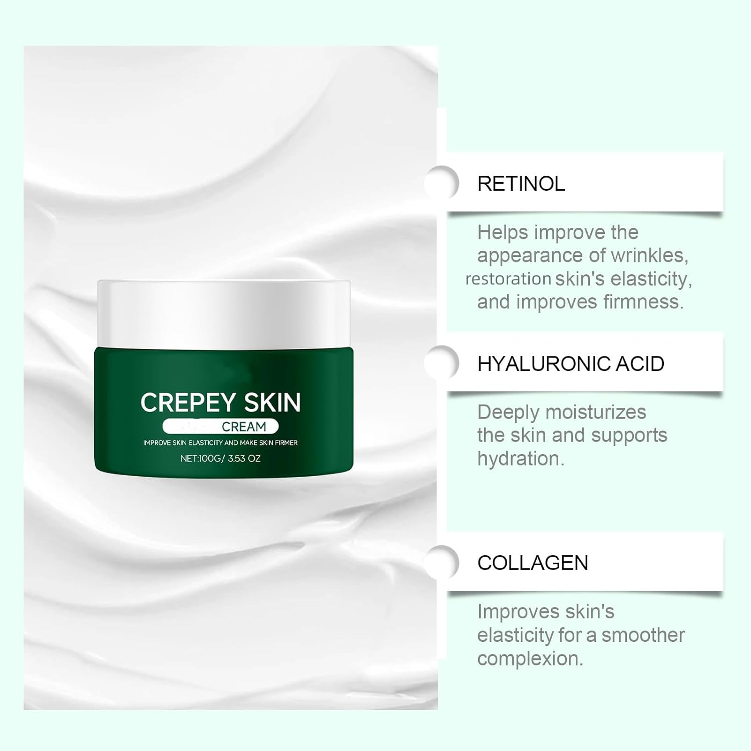 Crepey Skin Cream - Collagen & Retinol Firming Cream for Neck, Arms & Face, Deep Moisturizing Anti-Aging Cream for All Skin Types,Collagen and Hyaluronic Acid Moisturizer,Tighting (2PCS) image number 3