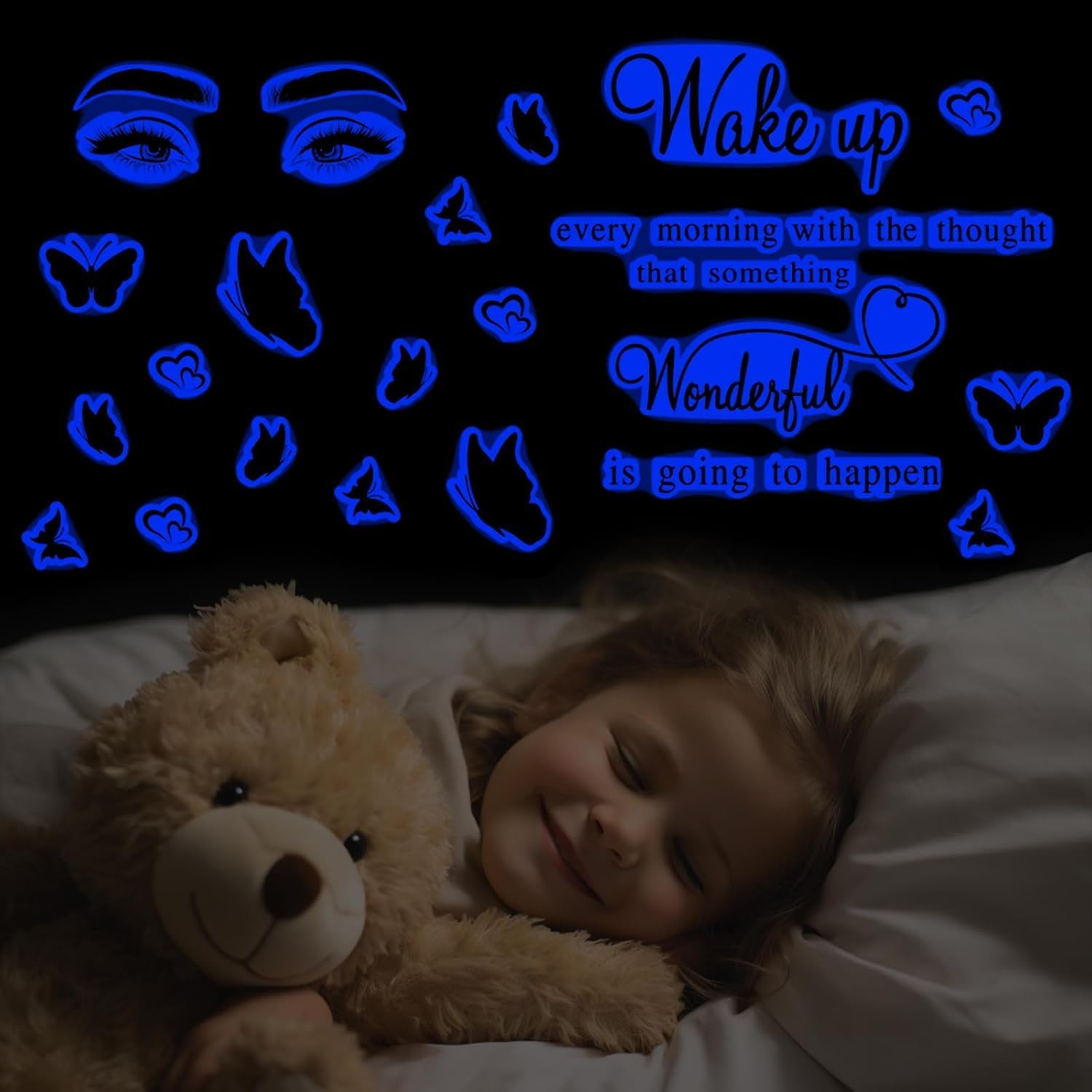 WRENYZK Wall Stickers, Inspirational Quotes Wall Art Stickers, Wall Decorations for Bedrooms Aesthetic, Butterfly Wall Sticker for Hallway Stairs, Motivational Stickers for Adults, Teens (Blue Glow) image number 6