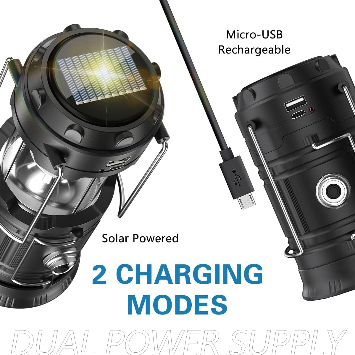 2025 Upgrade Solar Powered Camping Lantern, Flashlights Charging for Phone, USB Rechargeable LED Camping Lantern, Collapsible & Portable for Emergency, Hurricanes, Power Outage, Storm (Black*1) image number 5