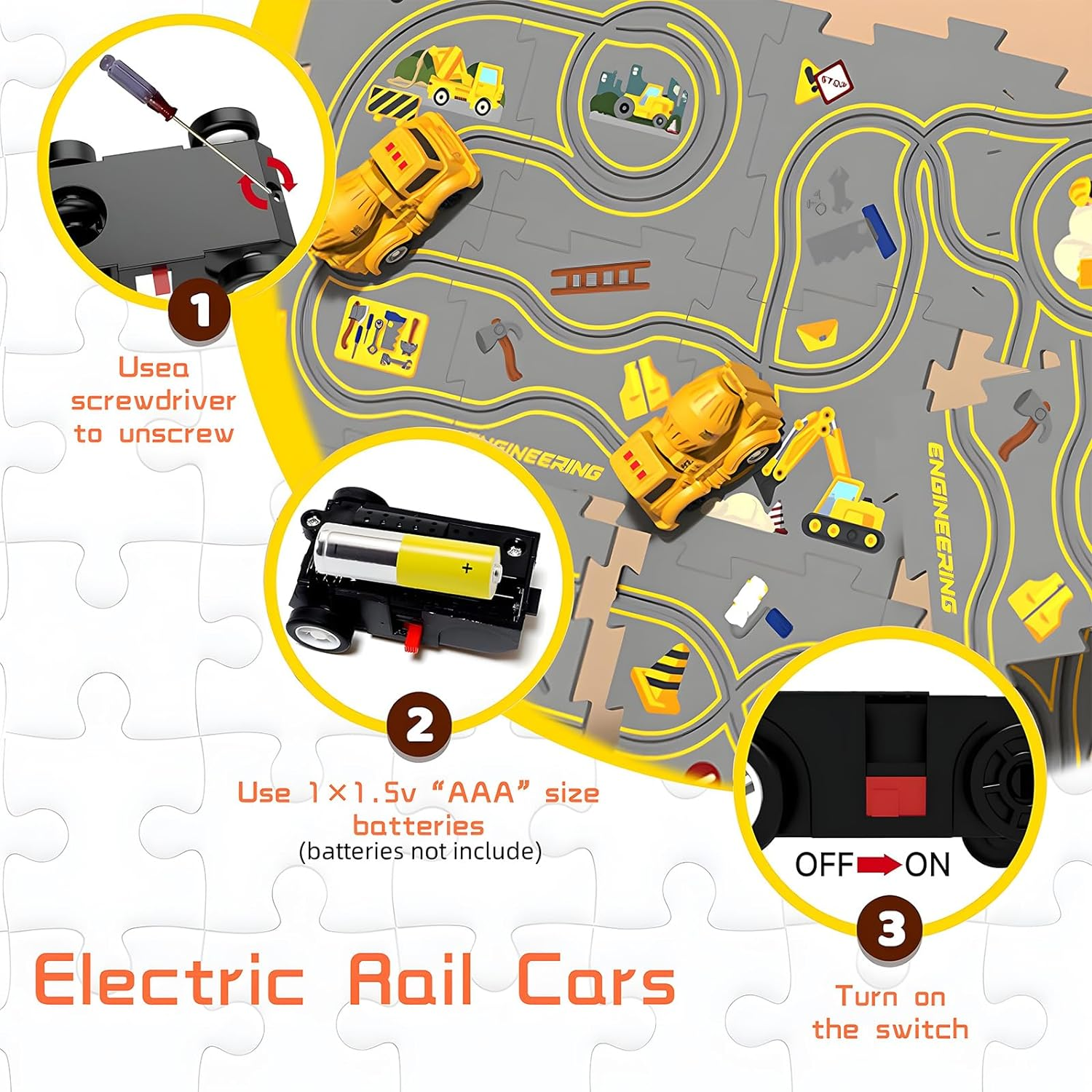 Construction Car Puzzle Track Race Playset for Kids, Puzzle Mat Rail Train Vehicle STEM Montessori Toys, DIY Road Builder Board Game Educational Gift Toys for 3 4 5 6 7 Year Old Boys image number 1