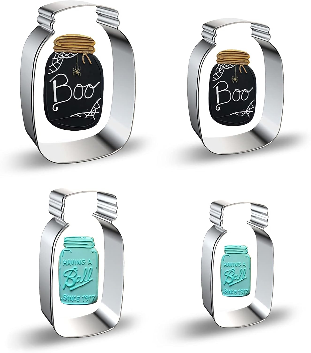 Mason Jar Cookie Cutter Shapes Baking Set - 3 Inch & 4 Inch - 4 Pieces Milk Bottle Honey Jar Pot Shaped Biscuit Stainless Steel Metal Molds Cutters for Kitchen Baking Halloween Christmas Cookie Cutter image number 1