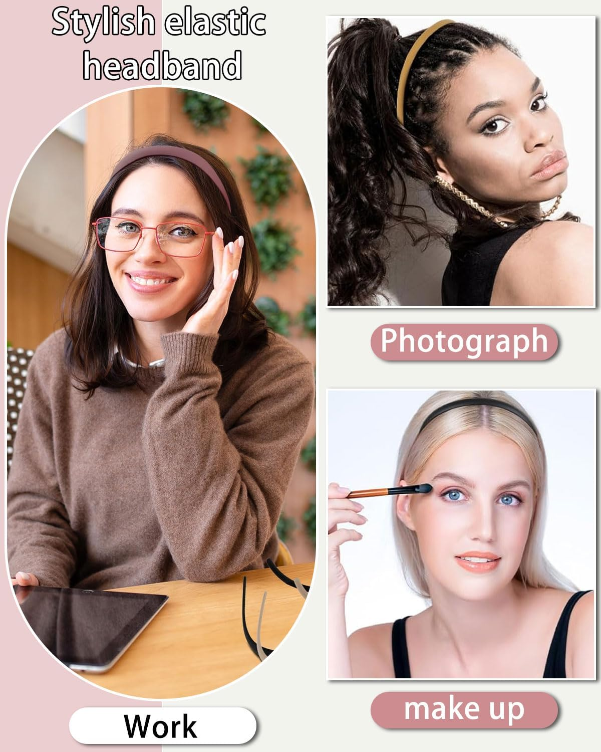 JUKOTA Pack of 3 No Headache Headbands, Flex Headband without Pressure, Headband for Glasses Wearers, Sunglasses Headbands, Thin Headband Women, Non-Slip with Teeth, Matte Finish image number 3