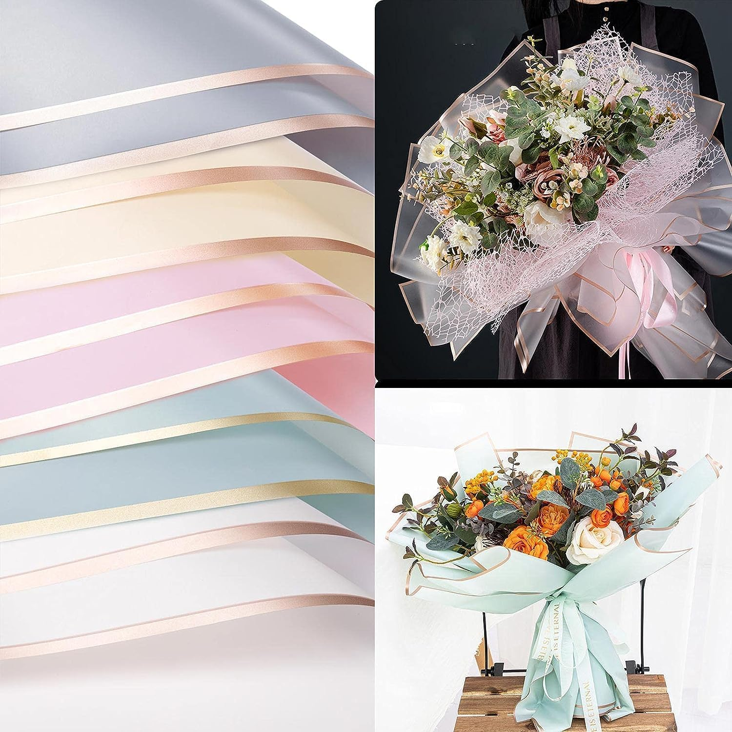 Rstigiker Bouquet Wrapping Paper 20 Sheet, 5 Color Waterproof Flower Wrapping Paper Florist Packaging Paper for Wedding Birthdays Party Decoration Gift Wrap DIY Arts Crafts, 58Cm image number 3