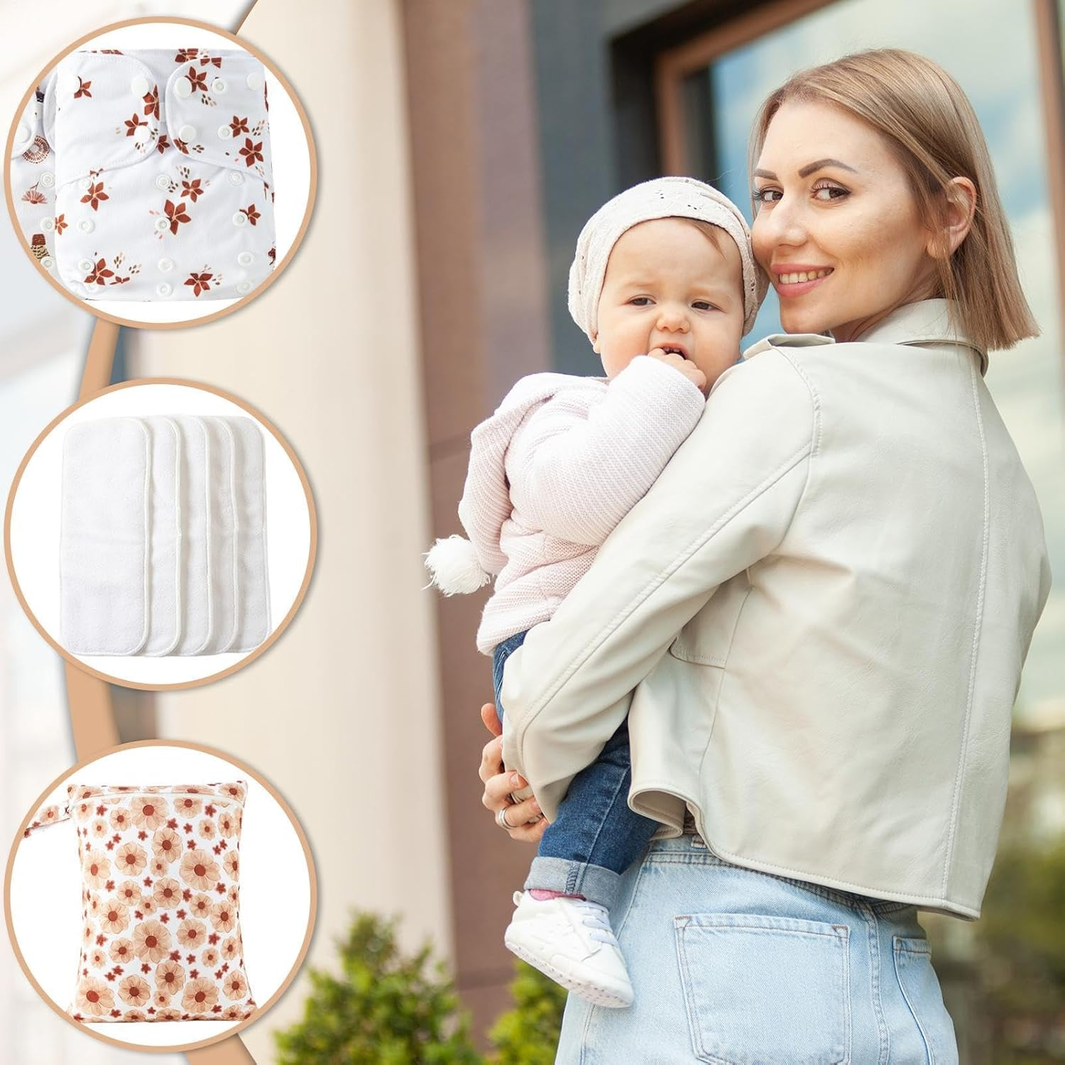 Cloth Diapers for Babies | Adjustable Washable Cloth Baby Diapers - 4X Absorbent Liners with 4 Inserts & 1 Wet Bag, Waterproof Cover for Toddler Boys Girls