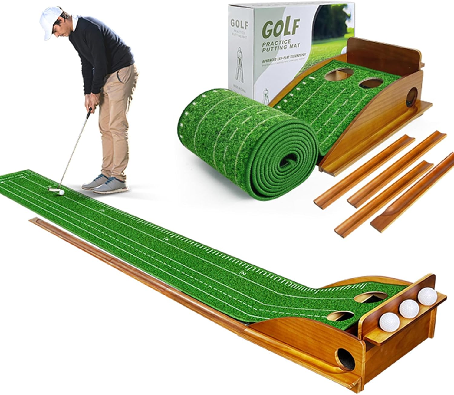 Putting Mat Indoor Golf, Wood Putting Mat, Golf Putting Mat, Putting Green Golf Mat, Golf Putting Mats for Men Playing Golf Game at Home or Office image number 4