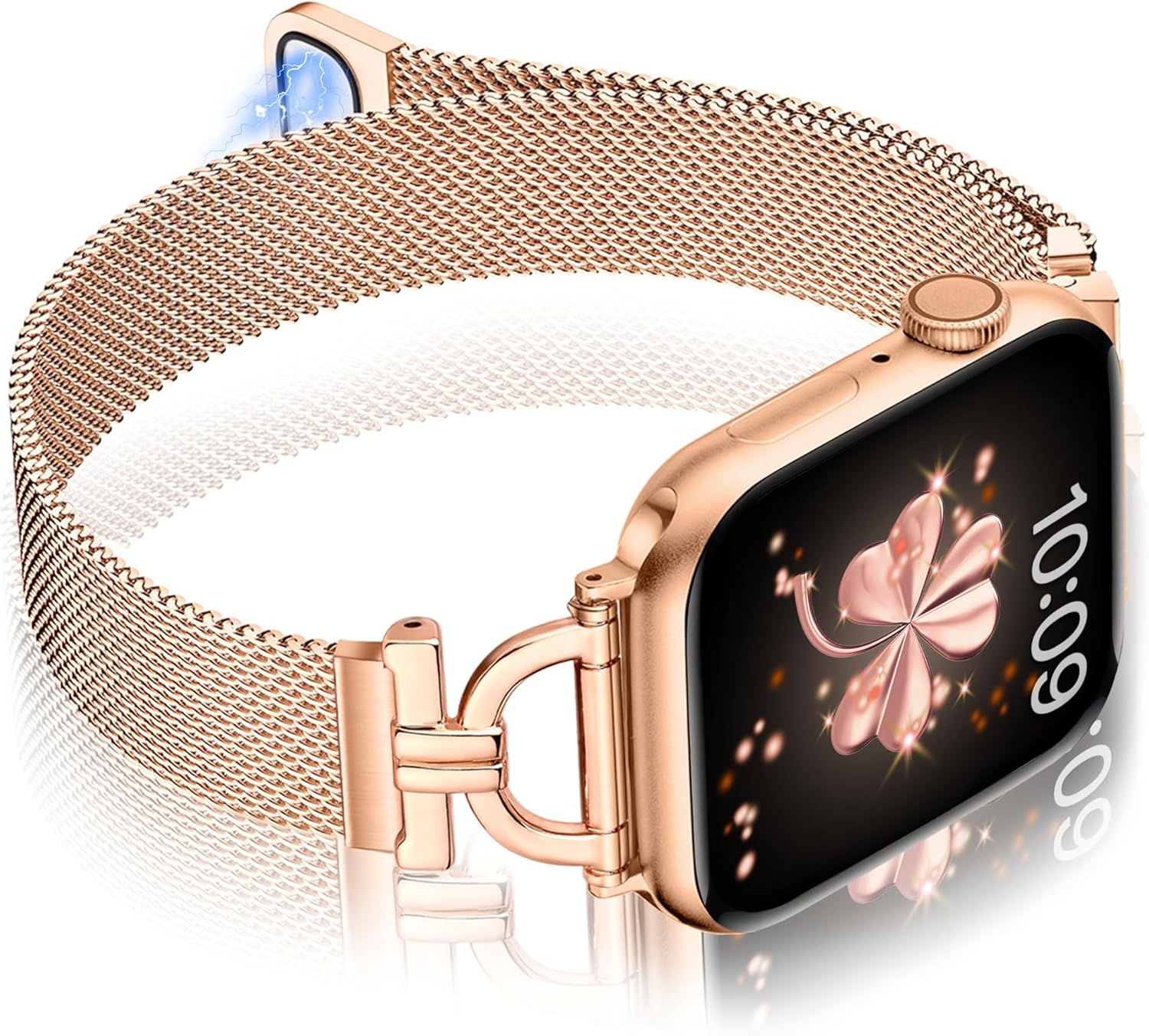 Vamyzji Compatible with Apple Watch Band 49Mm 46Mm 45Mm 44Mm 42Mm (Series 3 2 1), Silm Fashion Bling Magnetic Milanese for Apple Watch Series 11 10 9 8 7 6 5 4 3 2 1 SE, Metal Iwatch Strap for Women