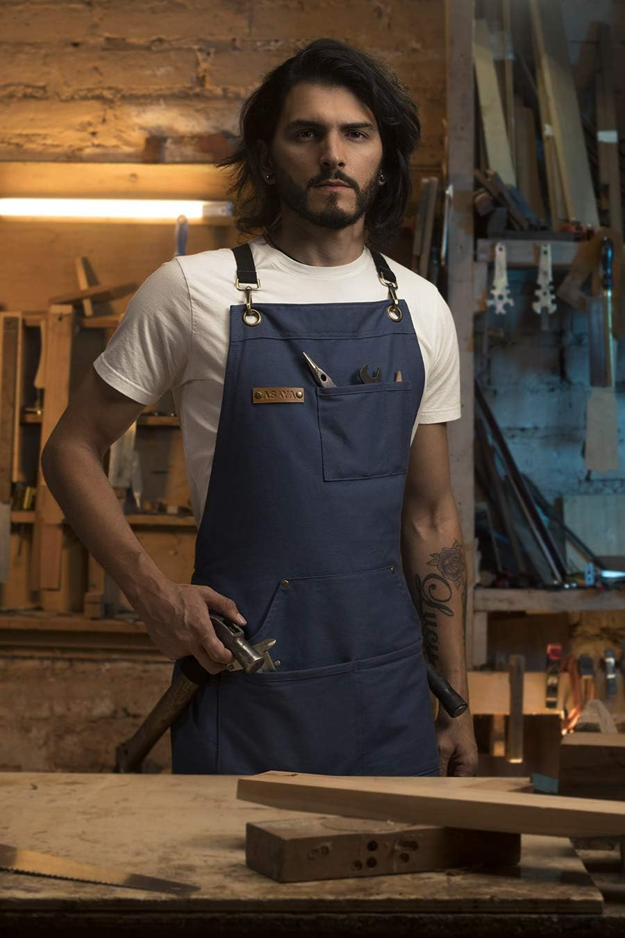 Asaya Chef Apron for Men and Women + Hand Towel and Bottle Opener - 10Oz Canvas image number 2