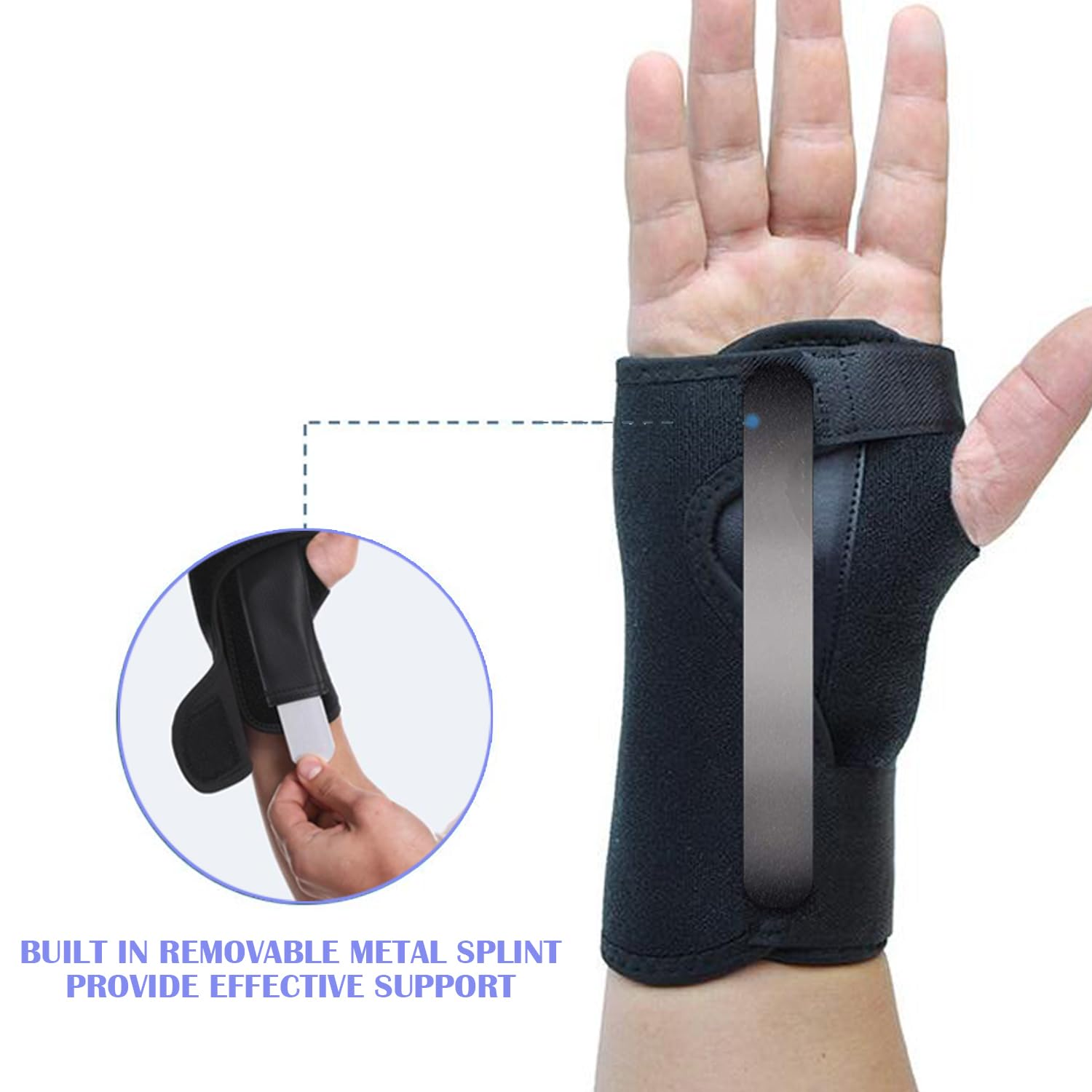 Wrist Support Hand Brace Band Carpal Gloves Tunnel Splint Arthritis Black (Left) image number 2