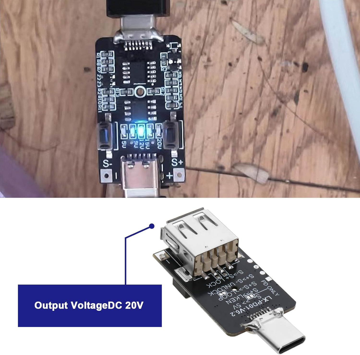 OTOTEC 1Pc PD2.0/3.0 Decoy Trigger Motherboard Module Type C USB PD Fast Charging Trigger Module 100W with E Mark Output 9V/12V/15V/20V Adjustable image number 4