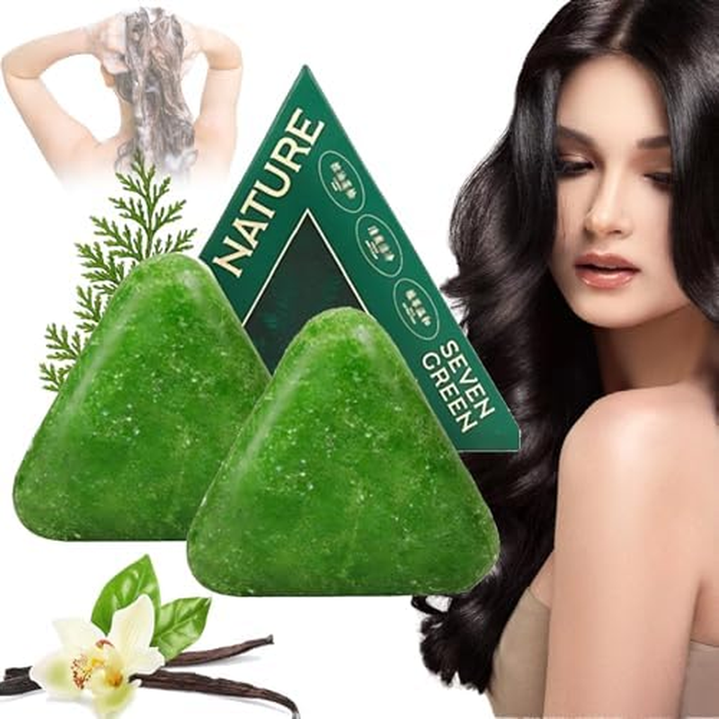 Nature Triangle Shampoo Bar, Usman Grass Shampoo Bar, Nature Seven Green Soap Shampoos, Calming & Strengthens Hair for Women and Mens, Natural Herbal Hair Care 4.23 Oz (3PCS)