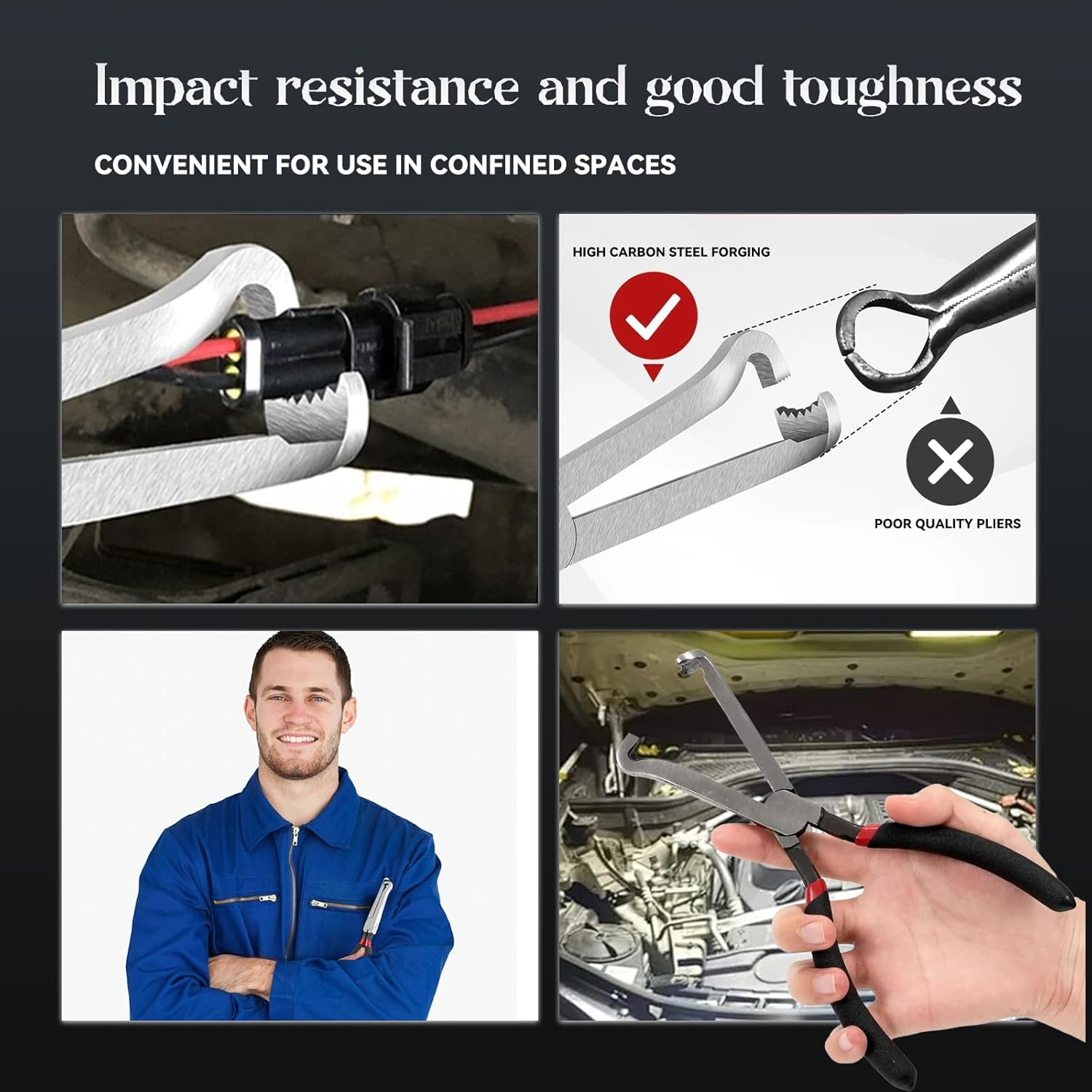 Automotive Electrical Disconnect Pliers 2-Piece Set Carbon Steel Fuel Line Removal Tool for Ignition Coils MAF Sensors, Professional Car Wiring Clip Pliers for Mechanics, Silver Black image number 3