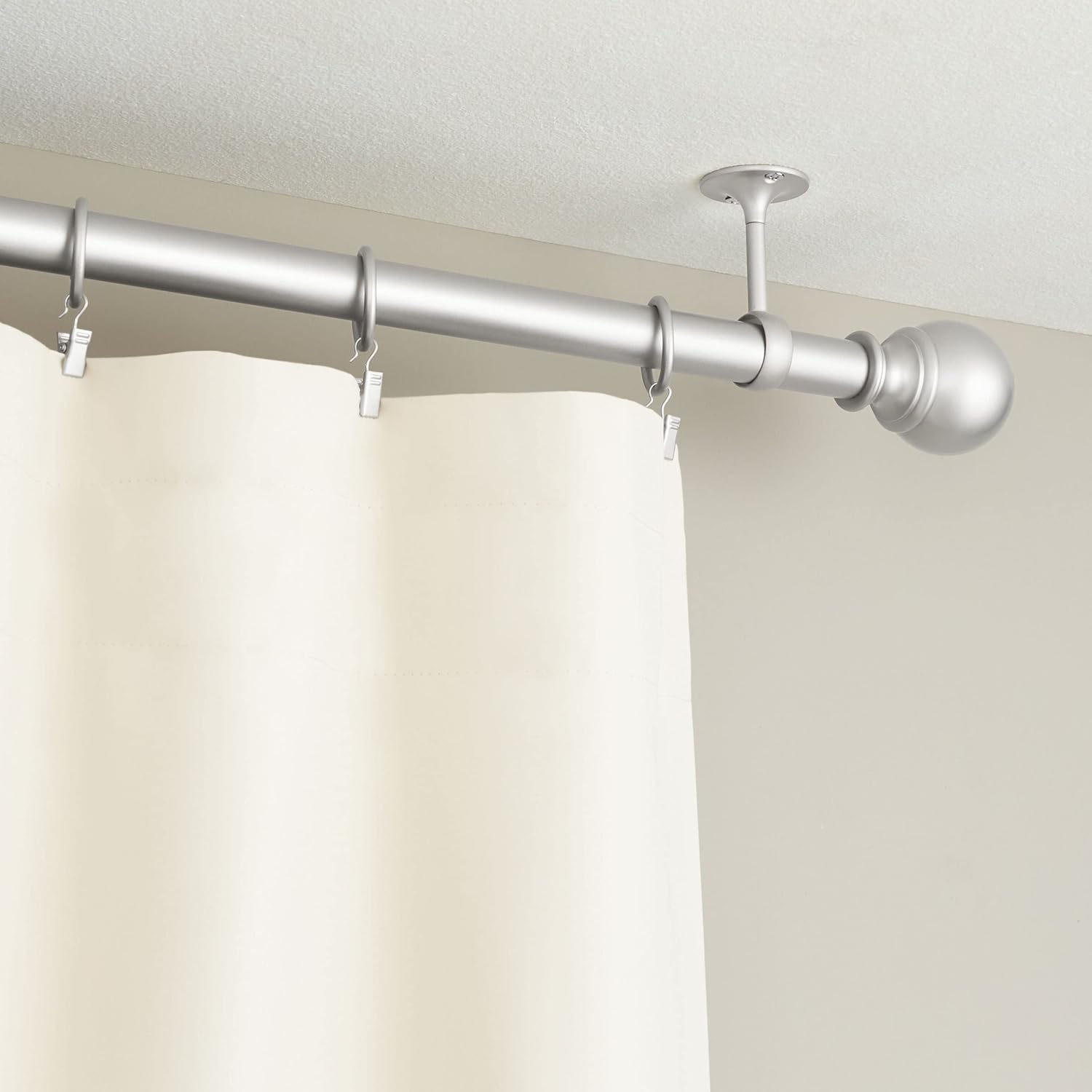 Amazon Basics Curtain Rod Ceiling-Mount Bracket, Set of 2, Silver Nickel