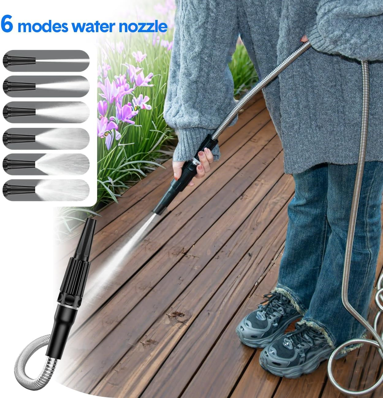 100FT（30M） Stainless Steel Garden Hose - Heavy Duty No-Kink Metal Water Hose with 7-Function Nozzle, Lightweight & Flexible for Yard/Lawn/Rv, Corrosion-Resistant Outdoor Hose image number 2