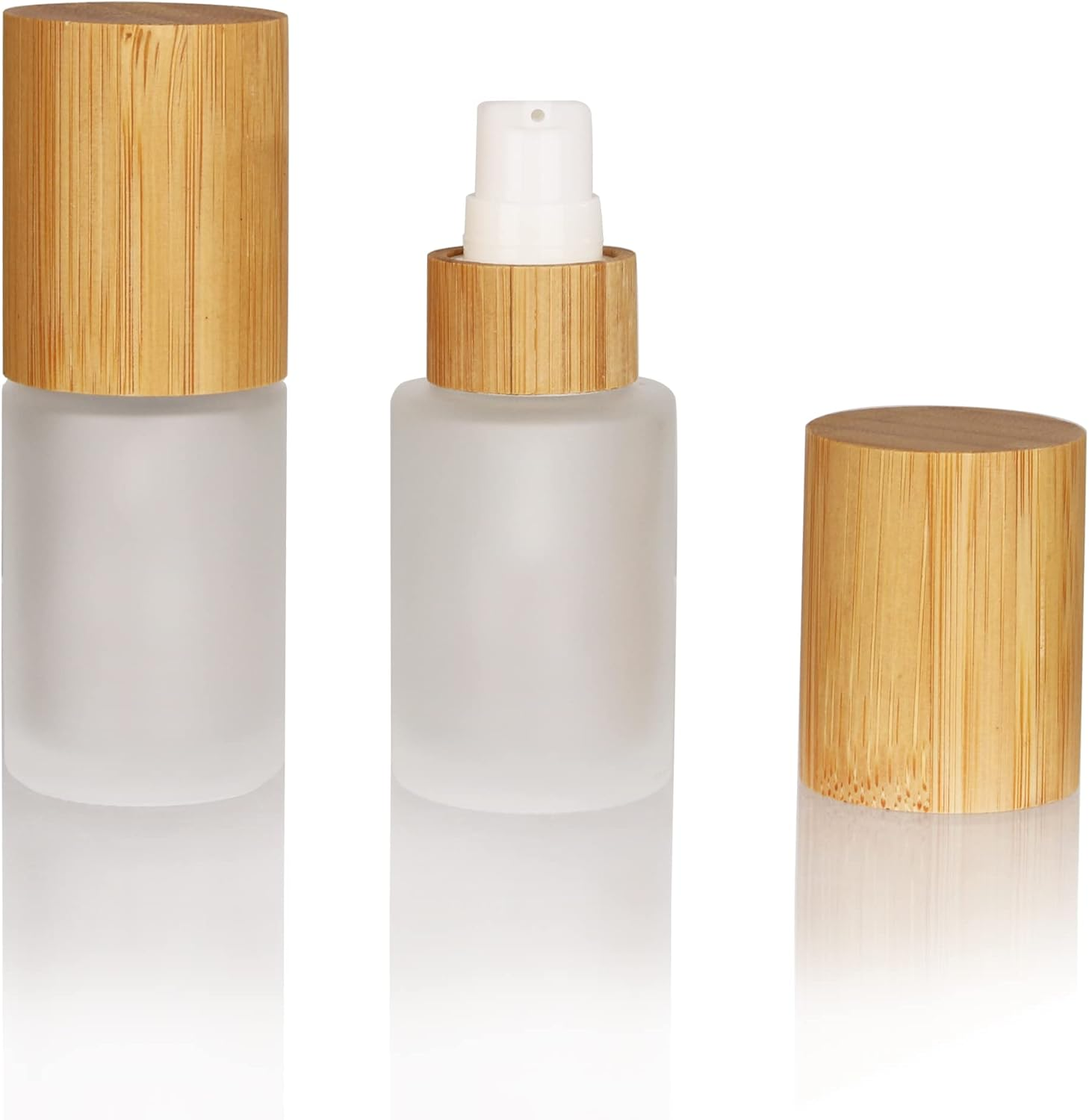 COSIDEA 6 Pcs Empty 1Oz / 30Ml Bamboo Lids Frosted Glass Bottle with Lotion Pump Dispenser, Refillable Emulsion Cosmetic Cream Bottles, Toiletries Refill Travel Container image number 5